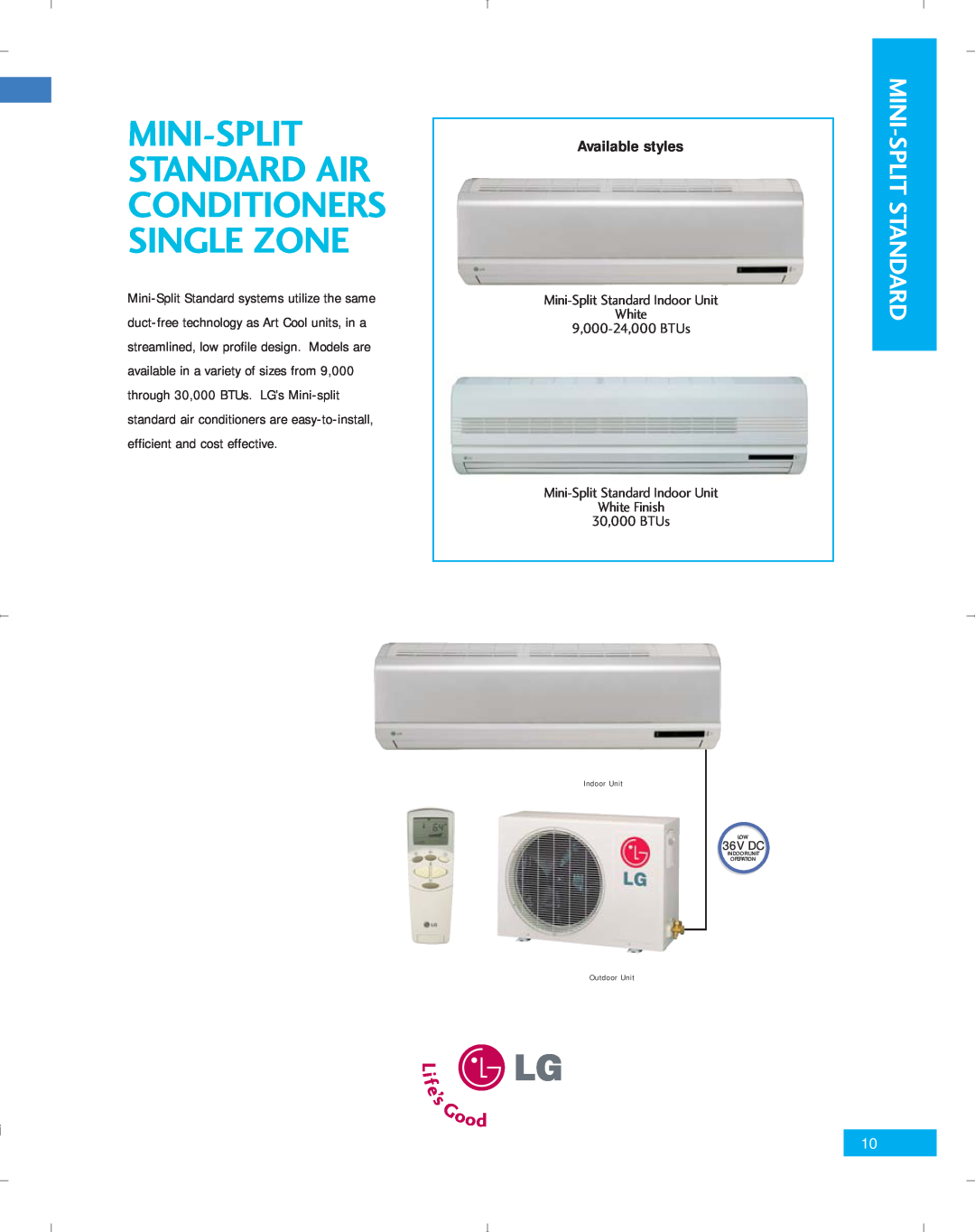 LG Electronics PG-100-2006-VER3 Mini-Split Standard Air Conditioners Single Zone, Available styles, 9,000-24,000 BTUs 