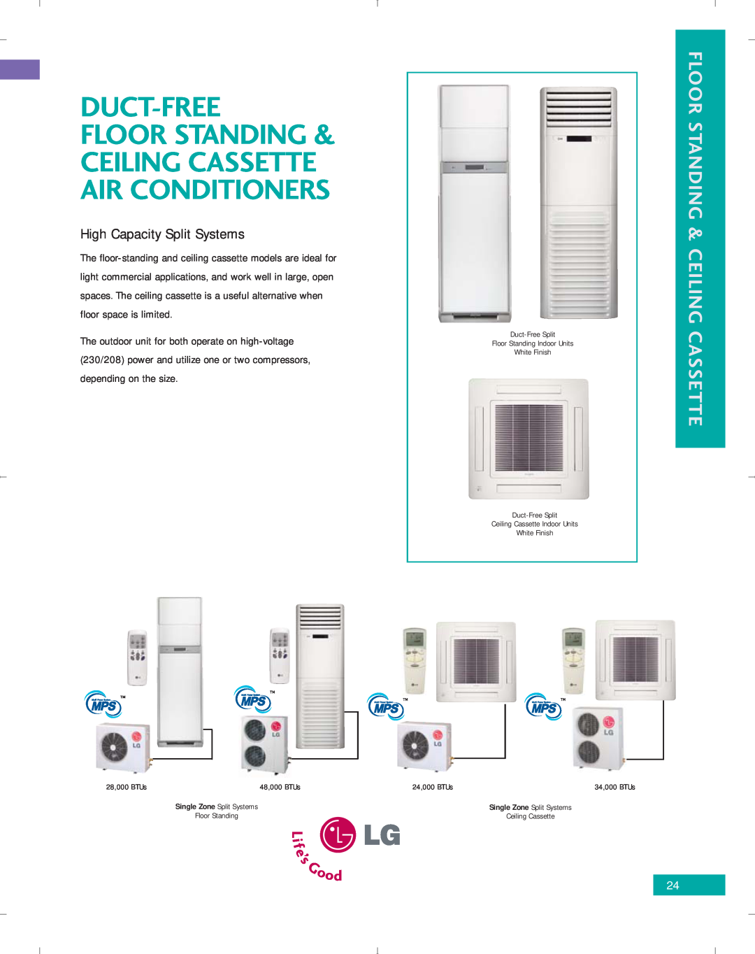 LG Electronics PG-100-2006-VER3 Floor Standing & Ceiling Cassette, High Capacity Split Systems, Duct-Free, 28,000 BTUs 