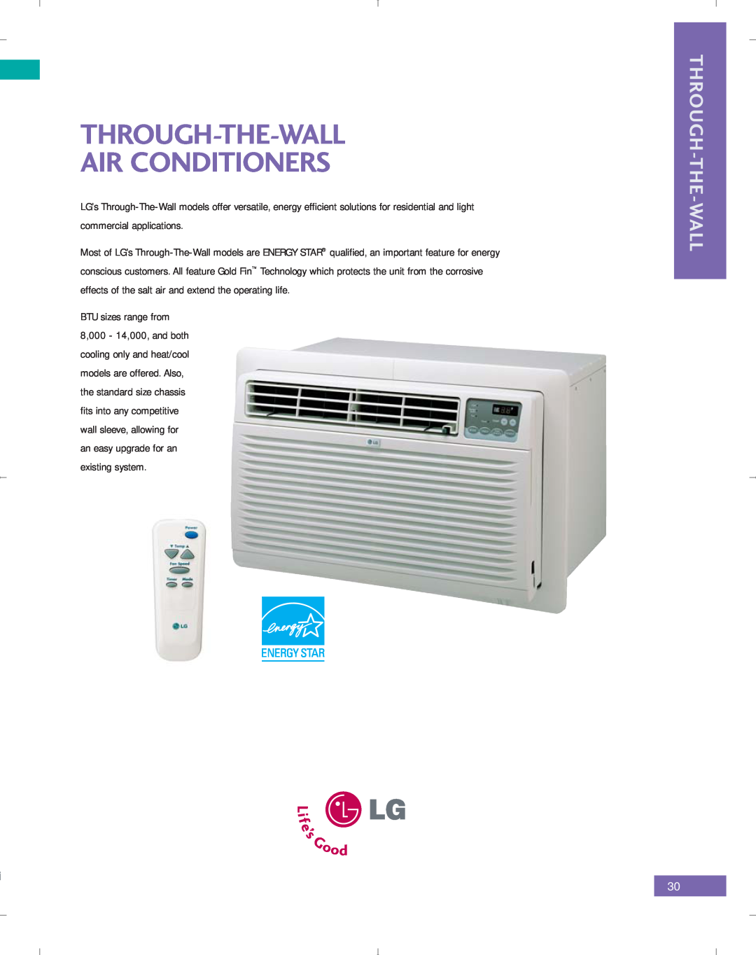 LG Electronics PG-100-2006-VER3 manual Through-The-Wall Air Conditioners 