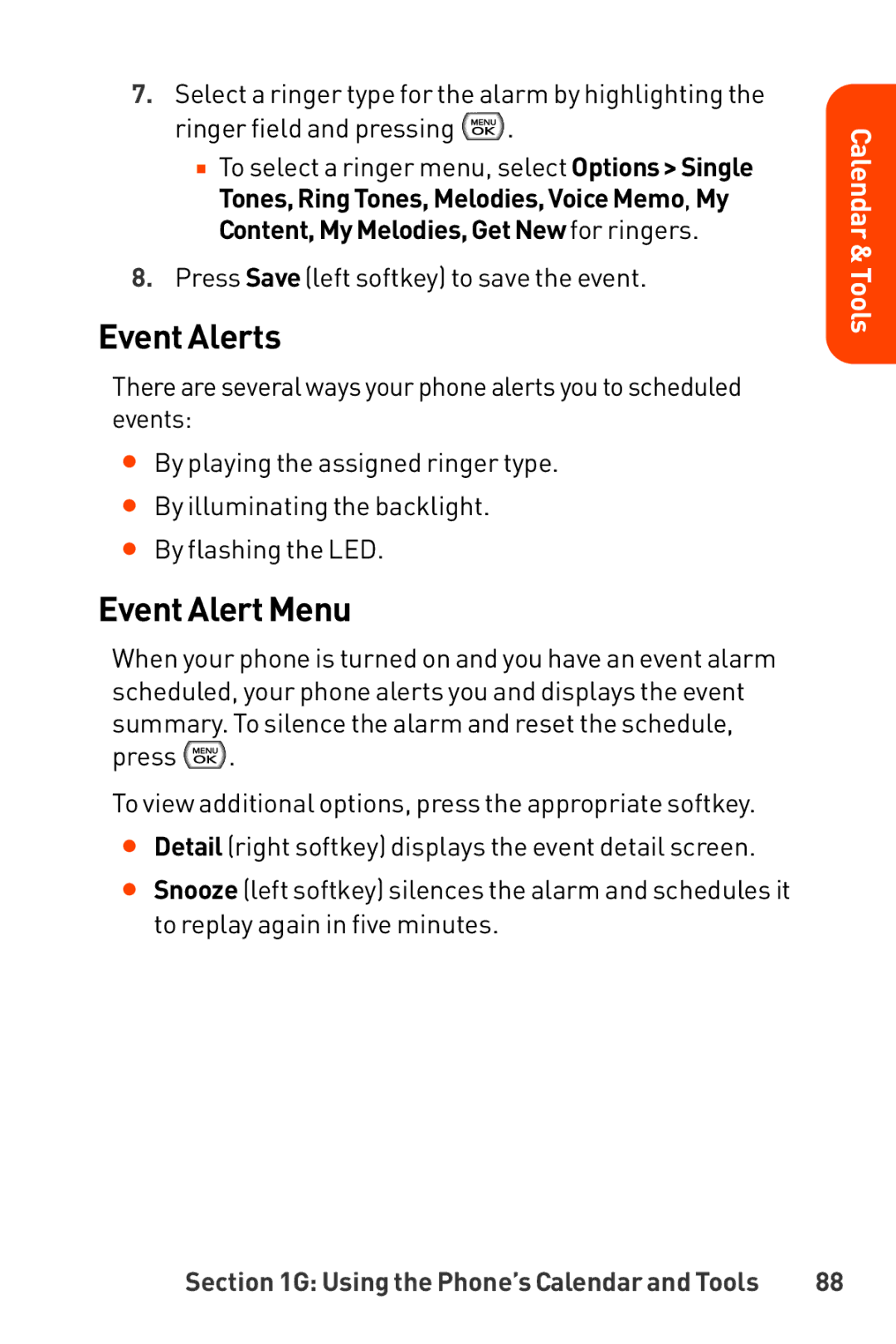 LG Electronics Phone manual Event Alerts, Event Alert Menu 