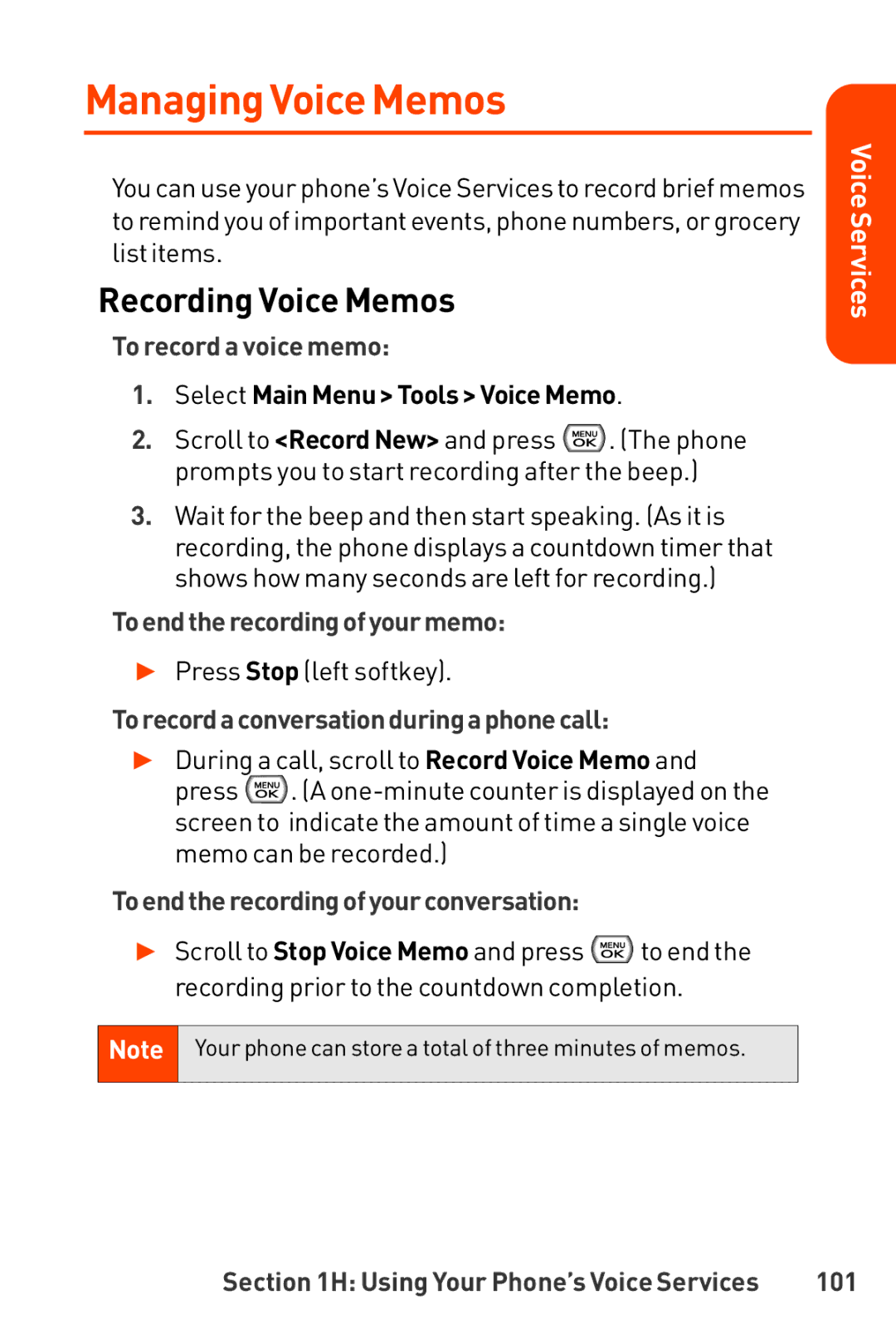 LG Electronics Phone manual Managing Voice Memos, Recording Voice Memos 