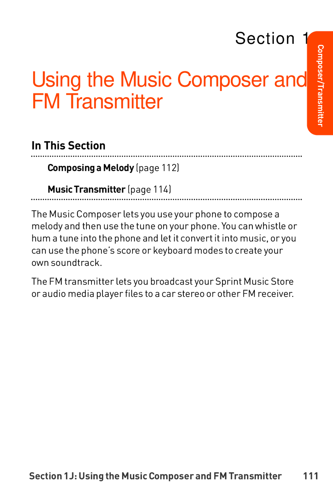 LG Electronics Phone manual Using the Music Composer and FM Transmitter,  Composing a Melody  Music Transmitter, 111 