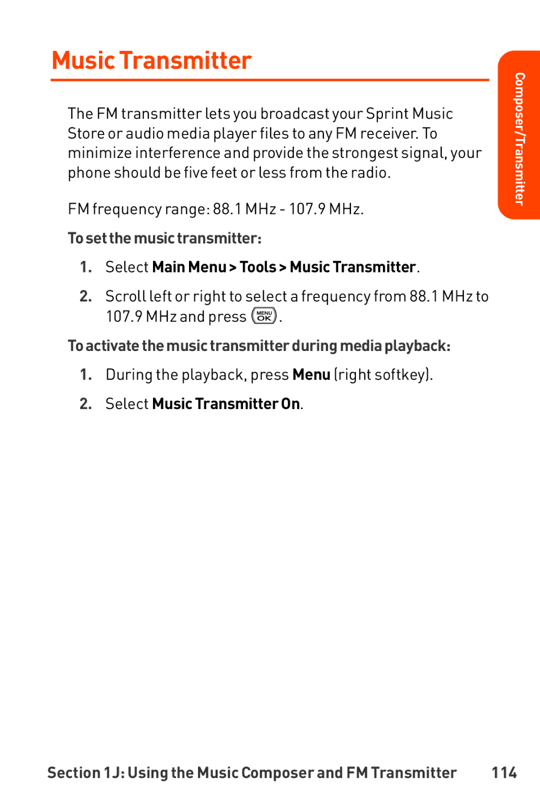 LG Electronics Phone Music Transmitter, Tosetthemusictransmitter, Toactivatethemusictransmitterduringmediaplayback, 114 