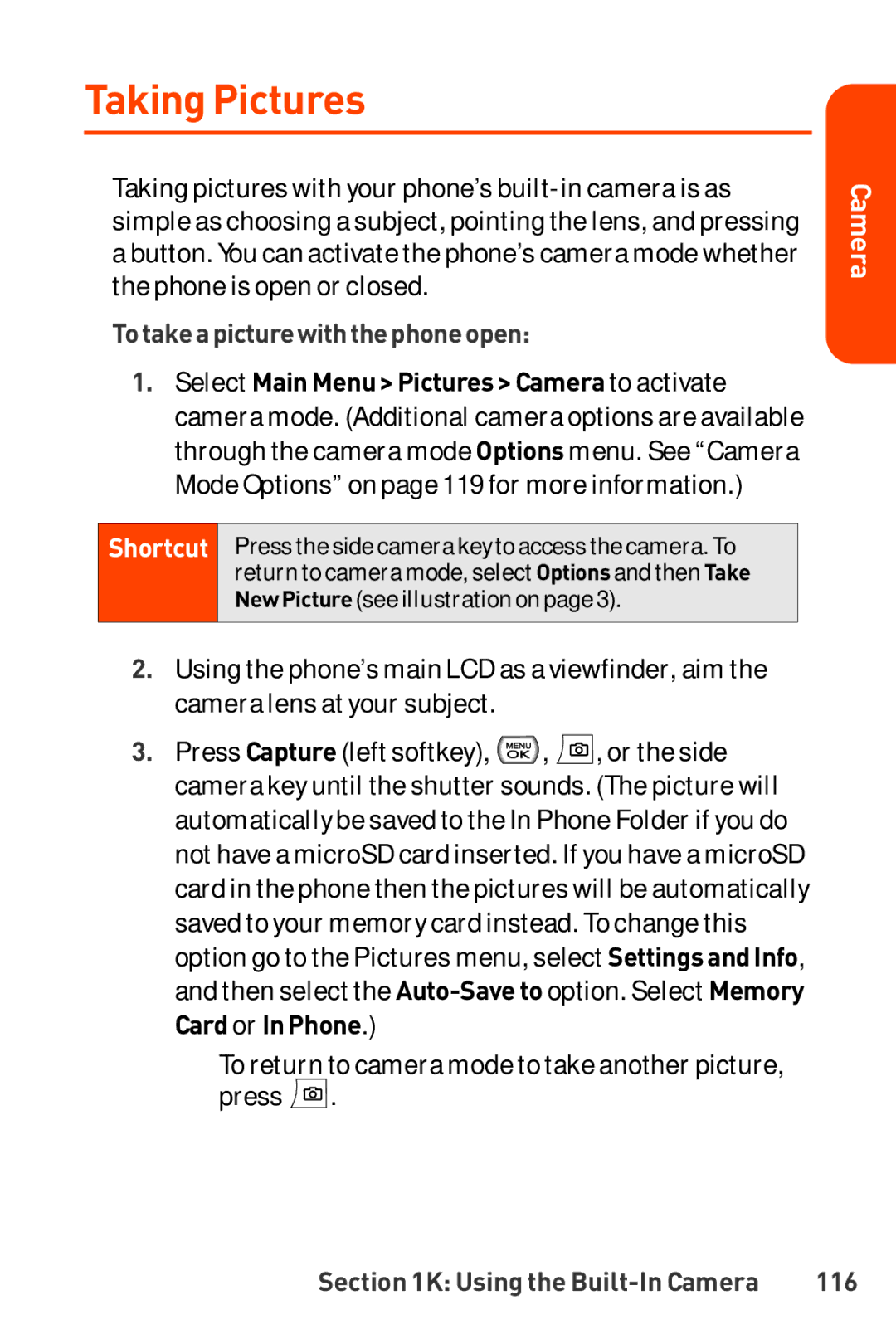 LG Electronics Phone manual Taking Pictures, Totakeapicturewith thephoneopen, 116 