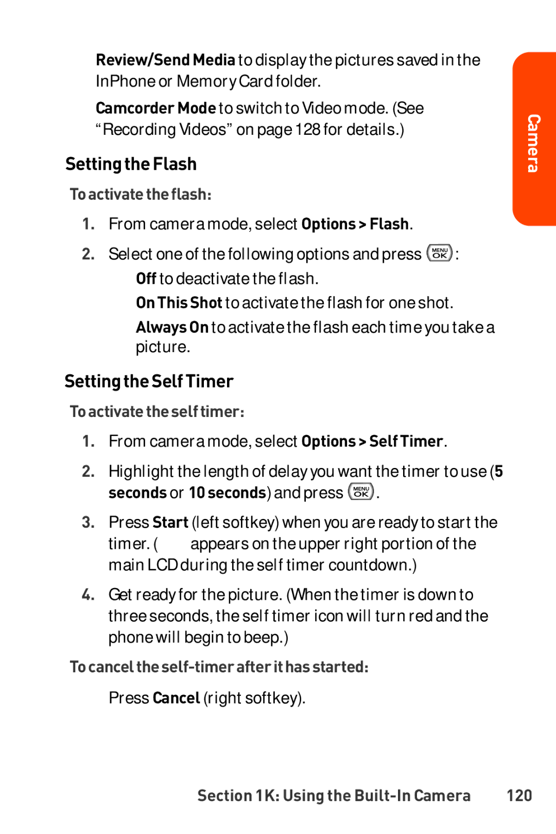 LG Electronics Phone manual SettingtheFlash, SettingtheSelfTimer 