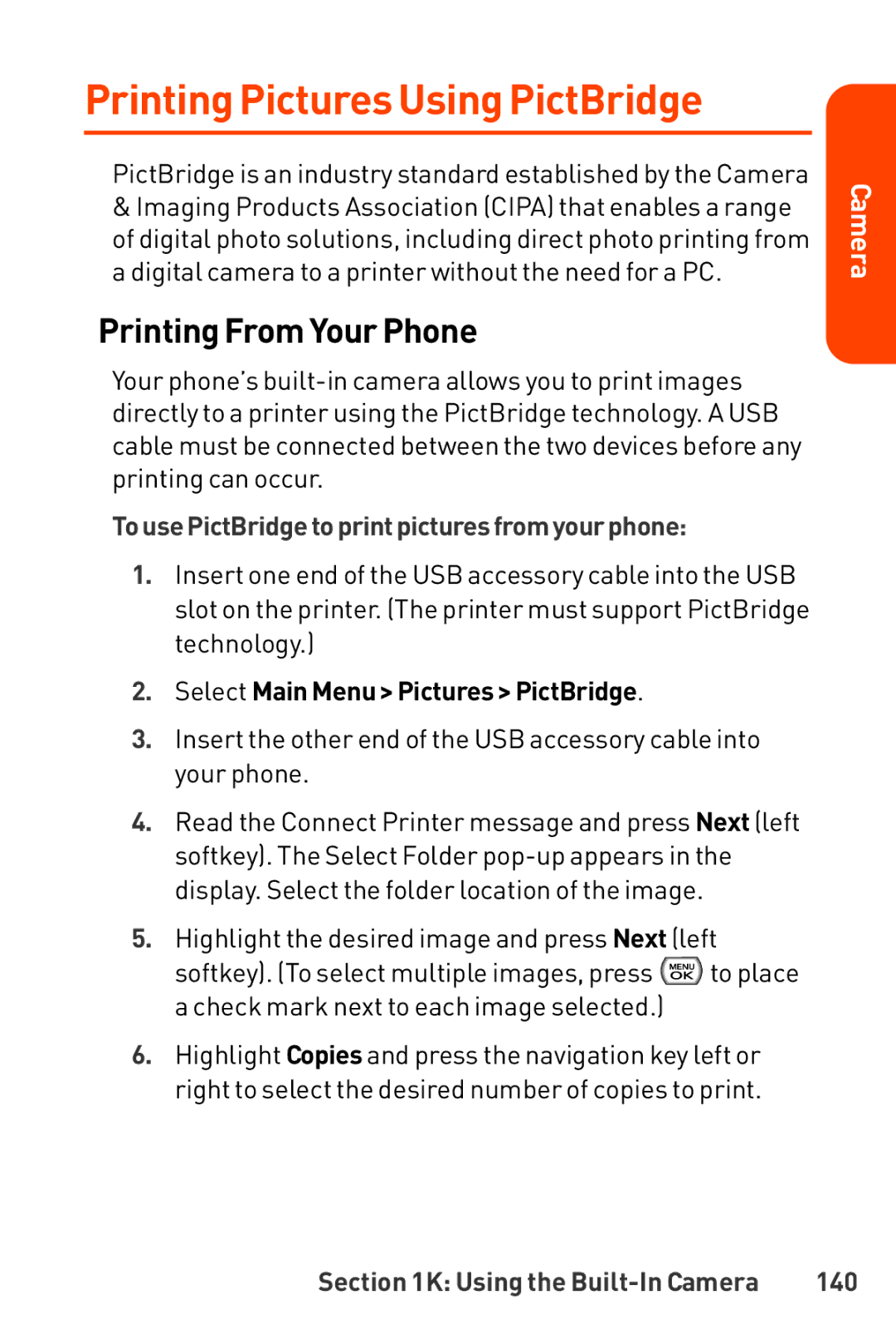 LG Electronics Printing PicturesUsing PictBridge, Printing From Your Phone, TousePictBridgetoprintpicturesfromyourphone 