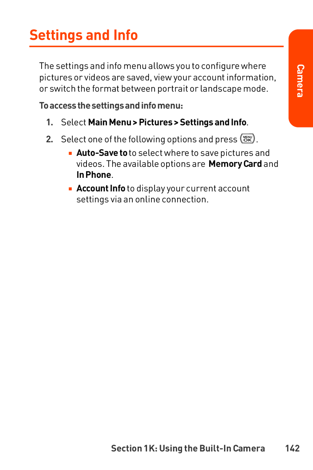 LG Electronics Phone manual Toaccessthesettingsandinfomenu, Select Main Menu Pictures Settings and Info, 142 