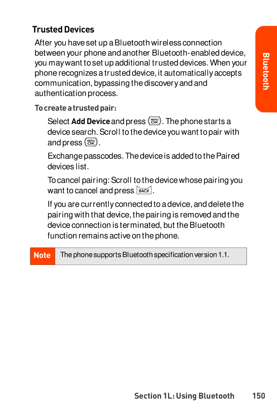 LG Electronics Phone manual TrustedDevices, Tocreateatrustedpair, Using Bluetooth 150 