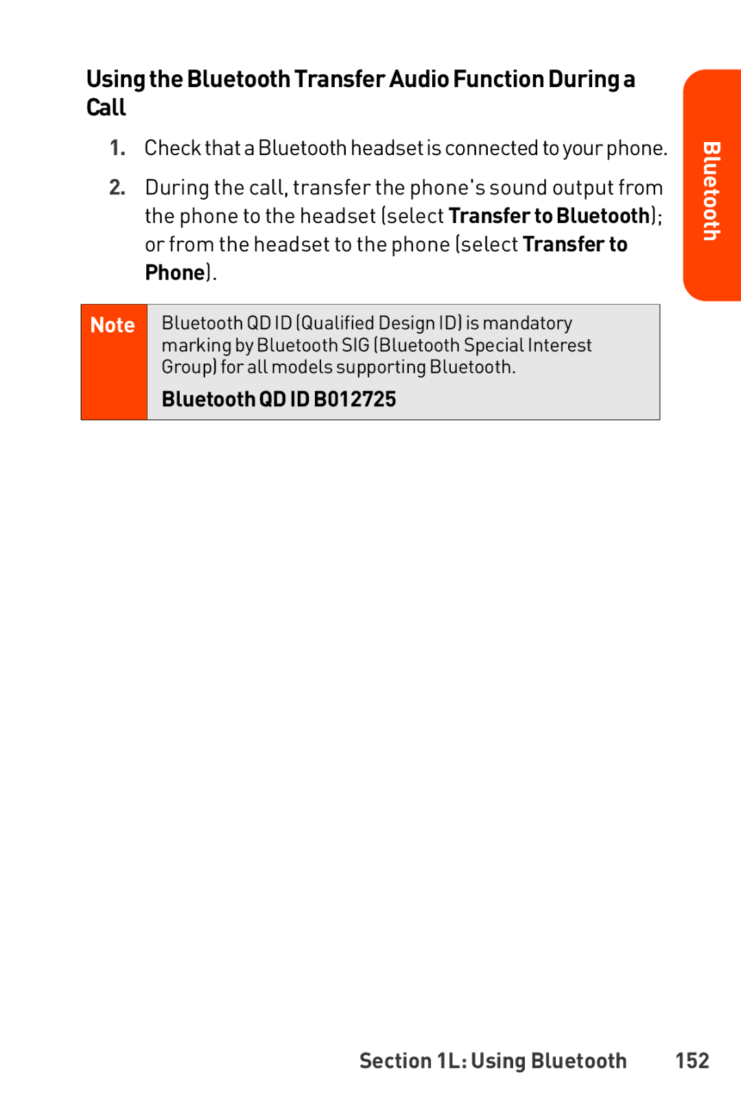 LG Electronics Phone manual Bluetooth QD ID B012725, Using Bluetooth 152 