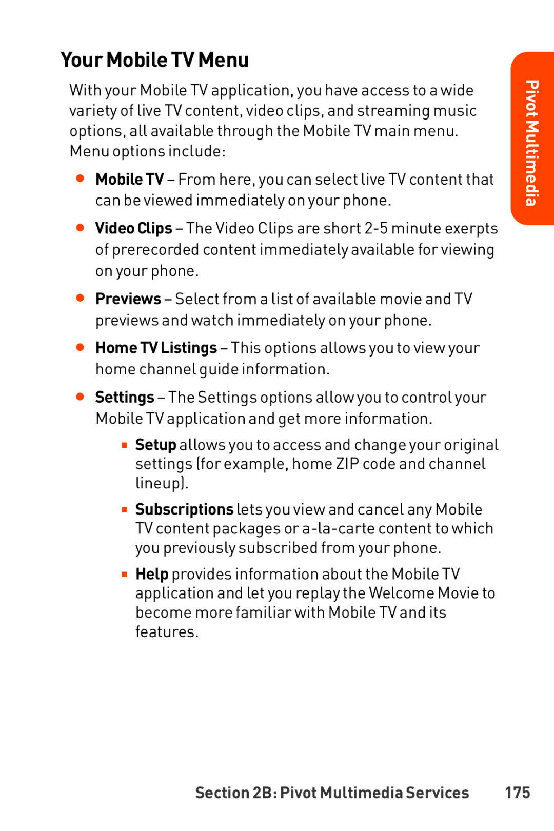 LG Electronics Phone manual Your Mobile TV Menu, 175 