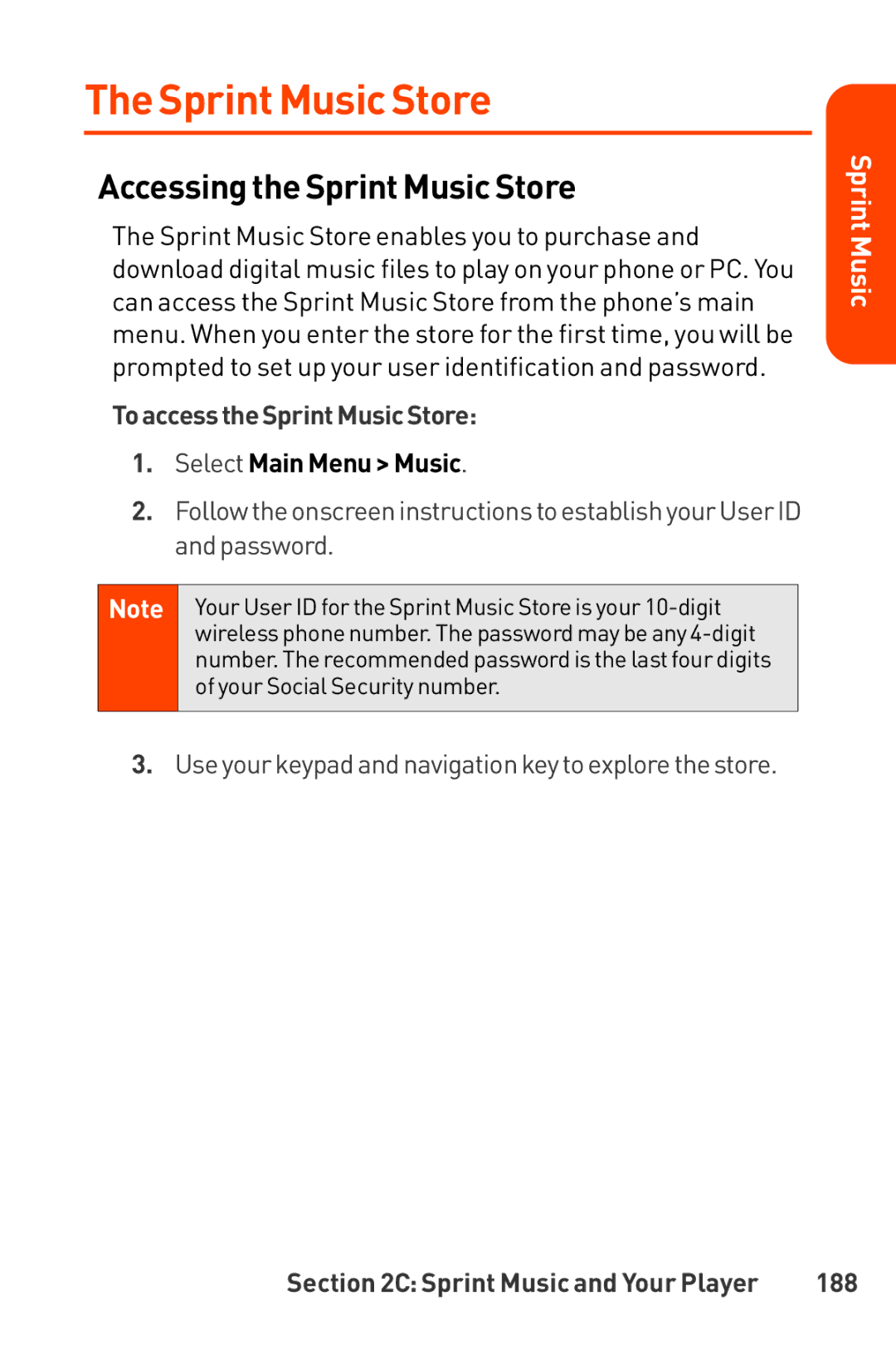 LG Electronics Phone manual Accessingthe Sprint Music Store, ToaccesstheSprintMusicStore, SelectMain Menu Music, 188 