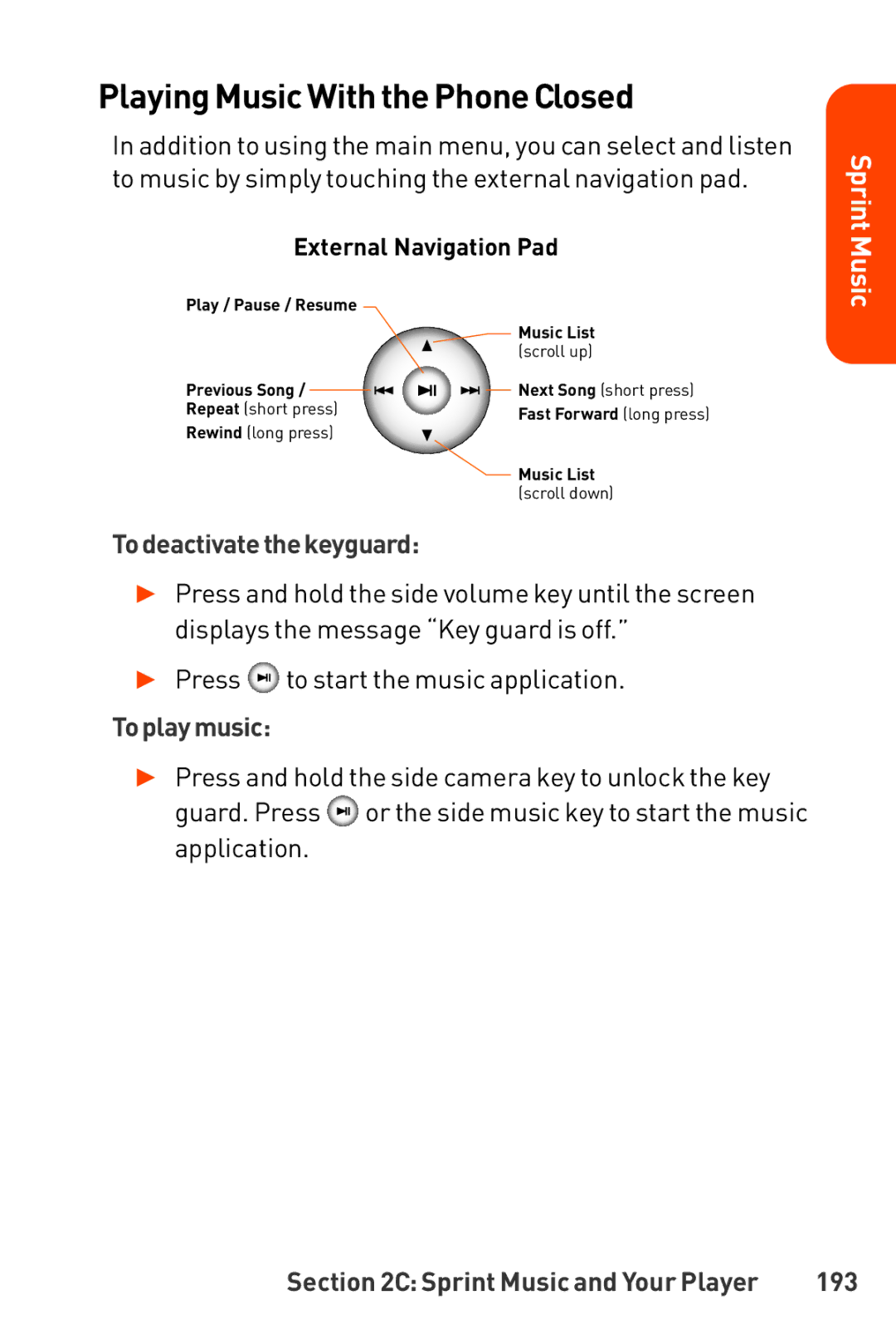 LG Electronics manual Playing Music With the Phone Closed, Todeactivatethekeyguard, Toplaymusic, 193 