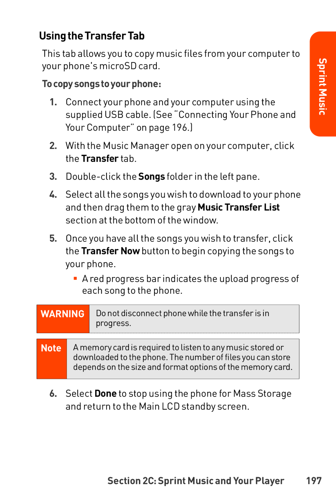 LG Electronics Phone manual UsingtheTransferTab, Tocopysongstoyourphone, 197 