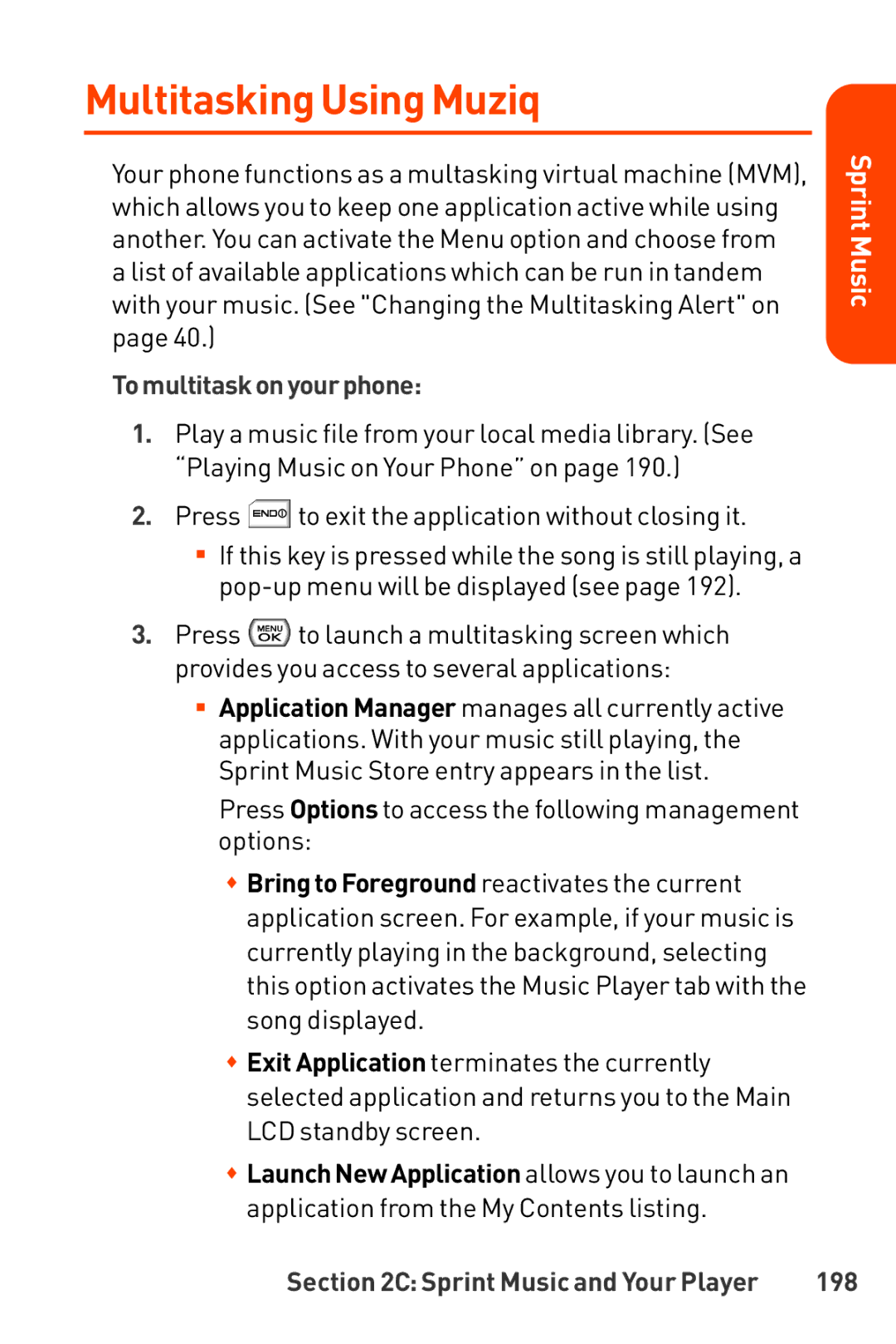 LG Electronics Phone manual MultitaskingUsing Muziq, Tomultitaskonyourphone, 198 