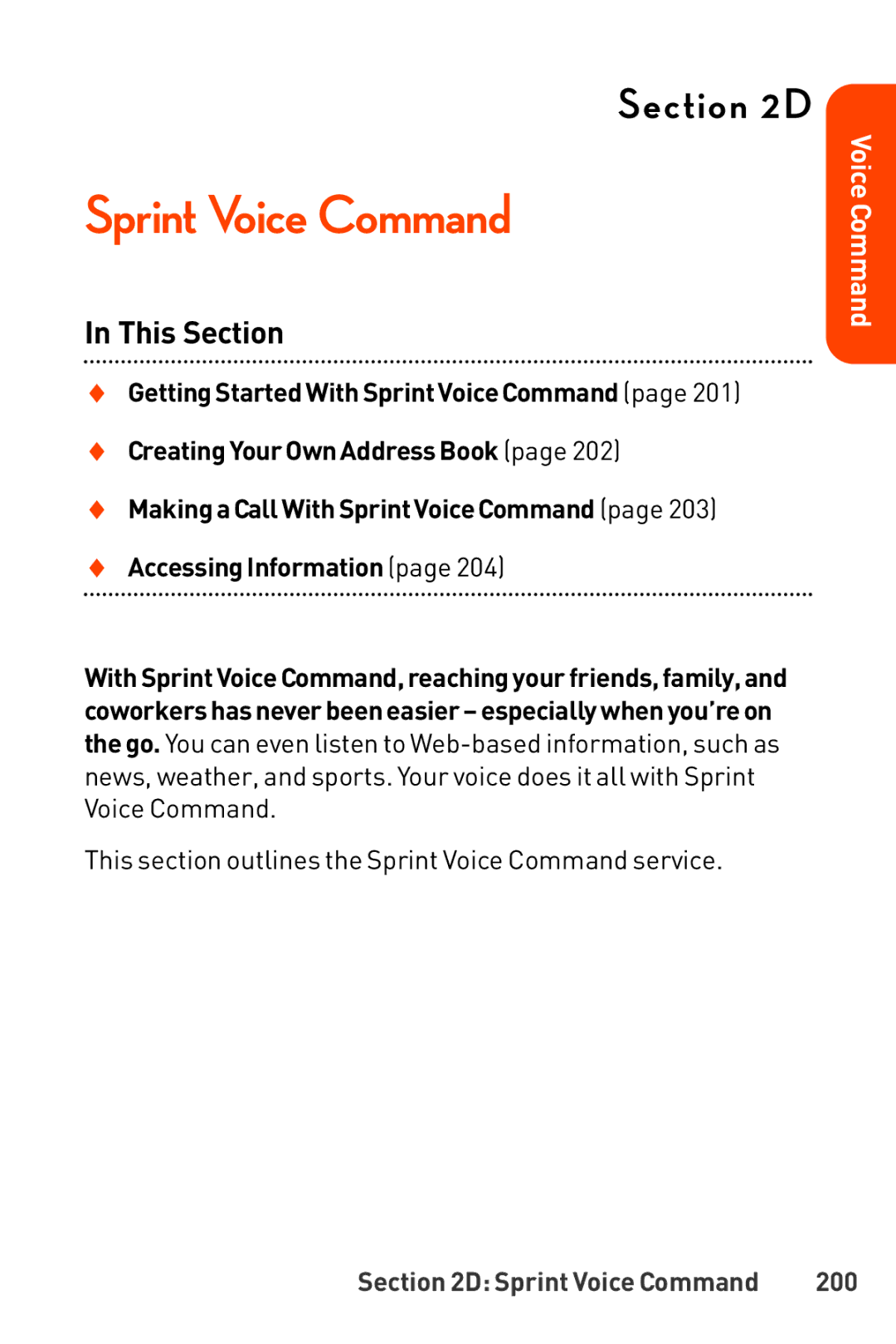 LG Electronics Phone manual Sprint Voice Command, 200 