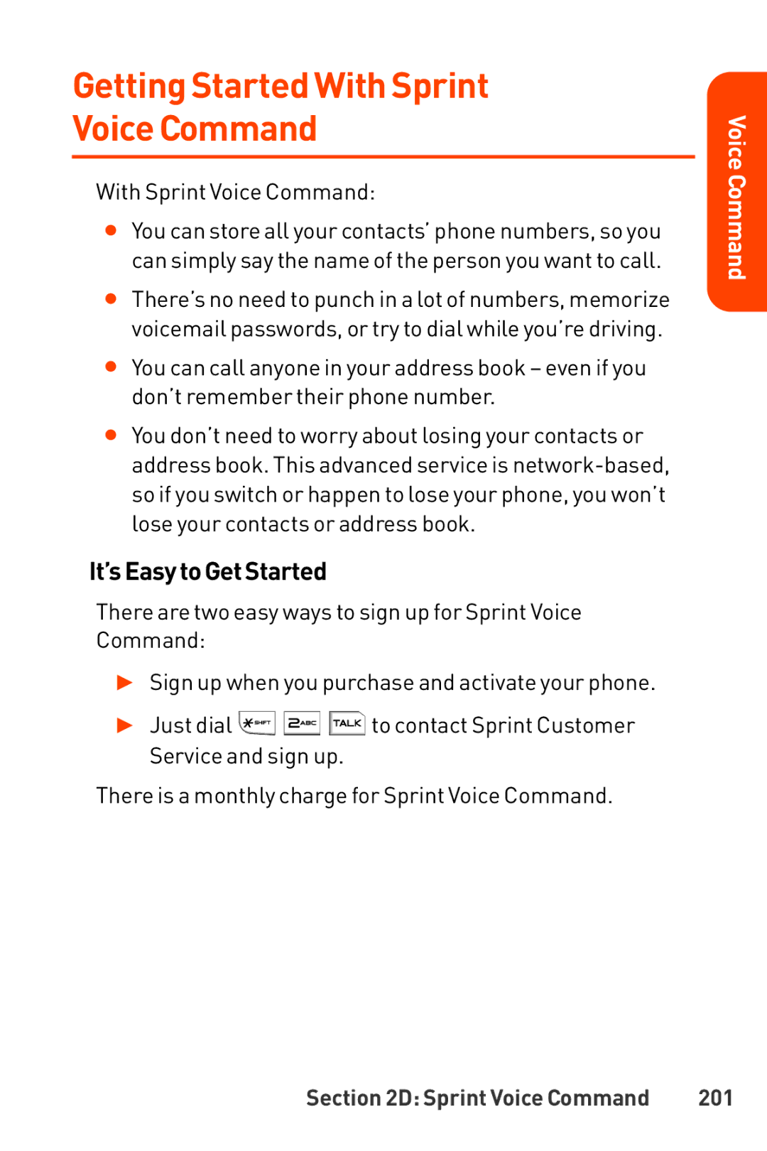 LG Electronics Phone manual Getting Started With Sprint Voice Command, It’sEasytoGetStarted, 201 