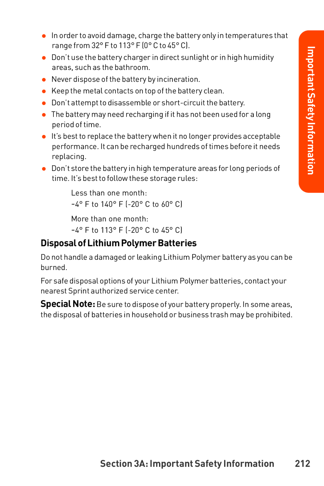 LG Electronics Phone manual Disposalof Lithium Polymer Batteries, 212 