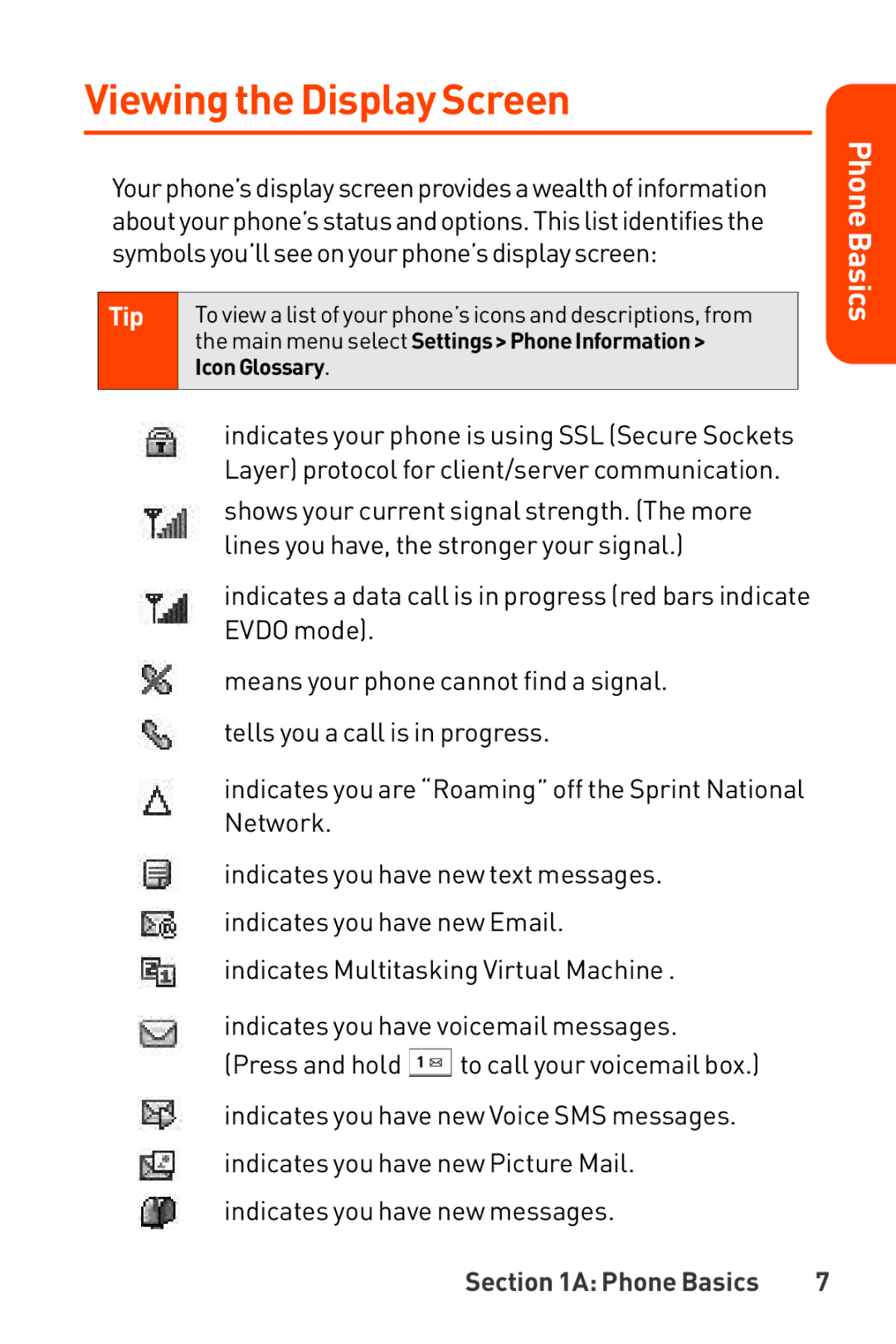 LG Electronics Phone manual Viewing the Display Screen, Tip 