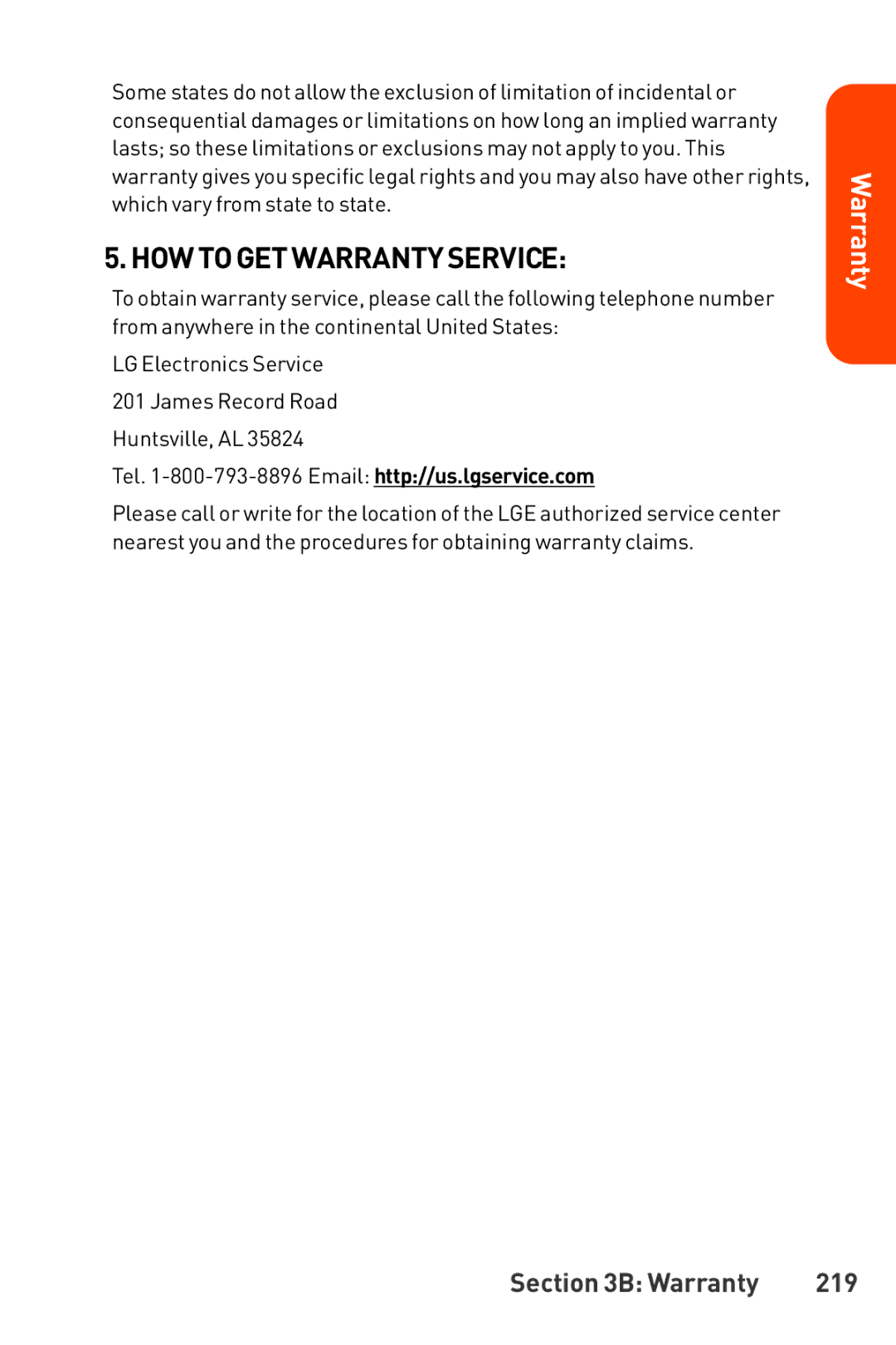 LG Electronics Phone manual Howtogetwarrantyservice, Warranty 219 