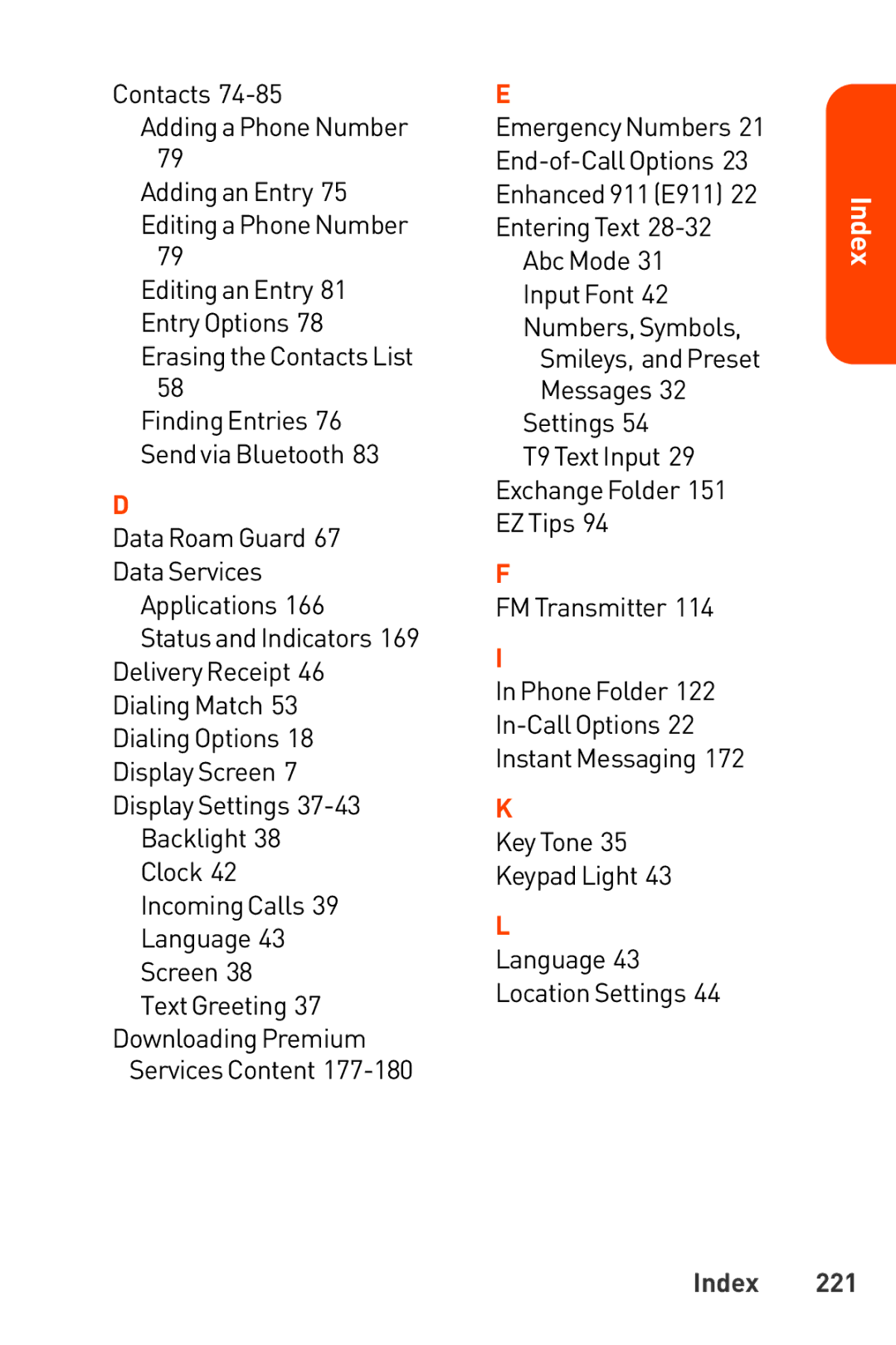 LG Electronics Phone manual Index 