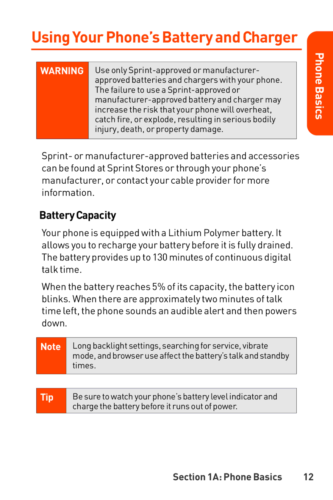 LG Electronics manual Using Your Phone’s Batteryand Charger, BatteryCapacity 