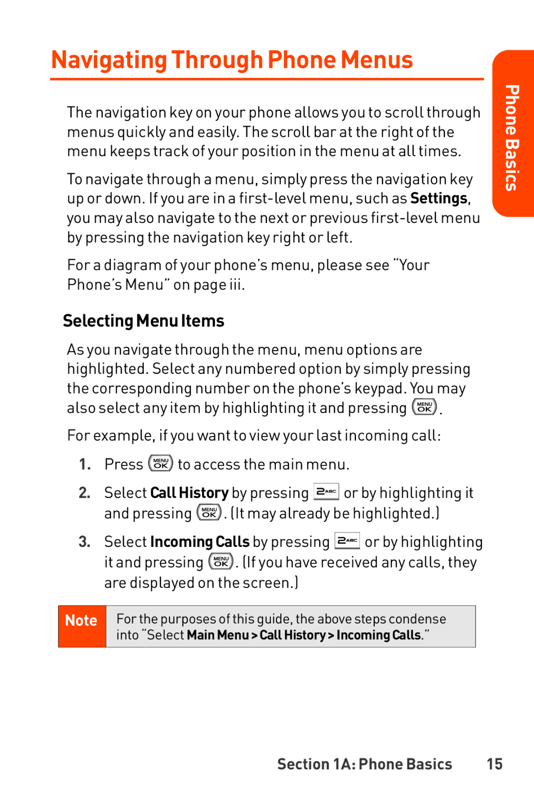 LG Electronics manual NavigatingThrough Phone Menus, SelectingMenuItems 