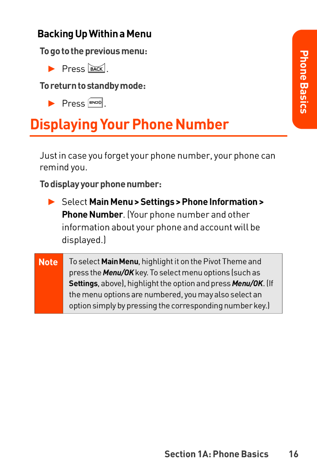 LG Electronics manual DisplayingYour Phone Number, BackingUpWithinaMenu, To go tothepreviousmenu, Toreturntostandbymode 