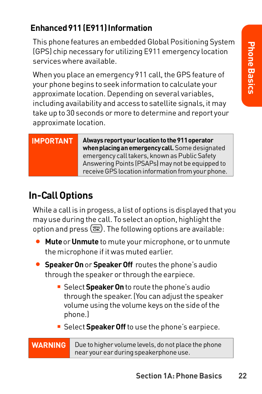 LG Electronics Phone manual In-Call Options, Enhanced911E911Information 