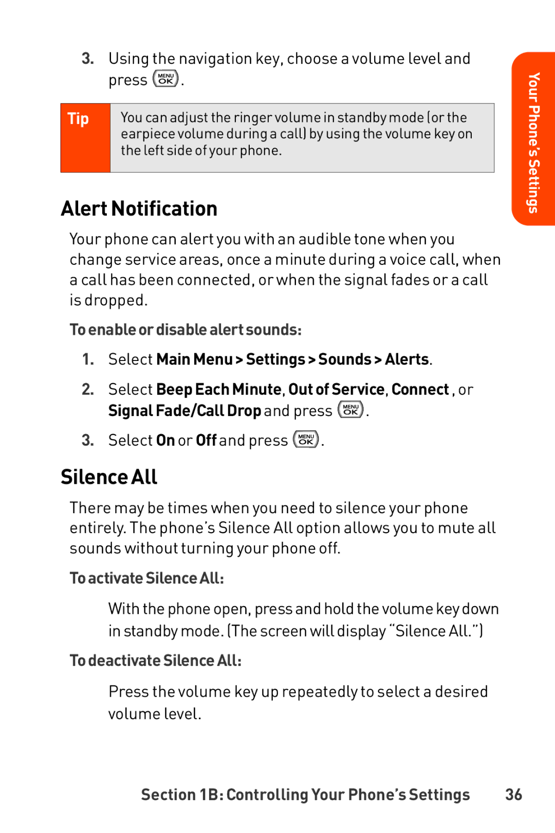 LG Electronics Phone manual Alert Notification, Silence All, Toenableordisablealertsounds, ToactivateSilenceAll 