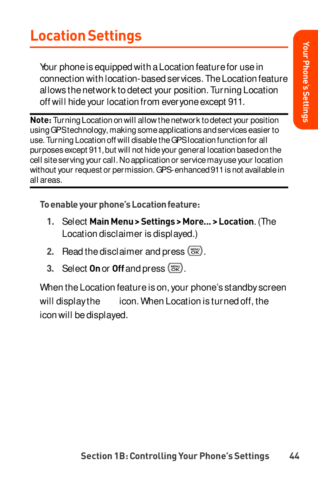 LG Electronics Phone manual Location Settings, Toenableyourphone’sLocationfeature 