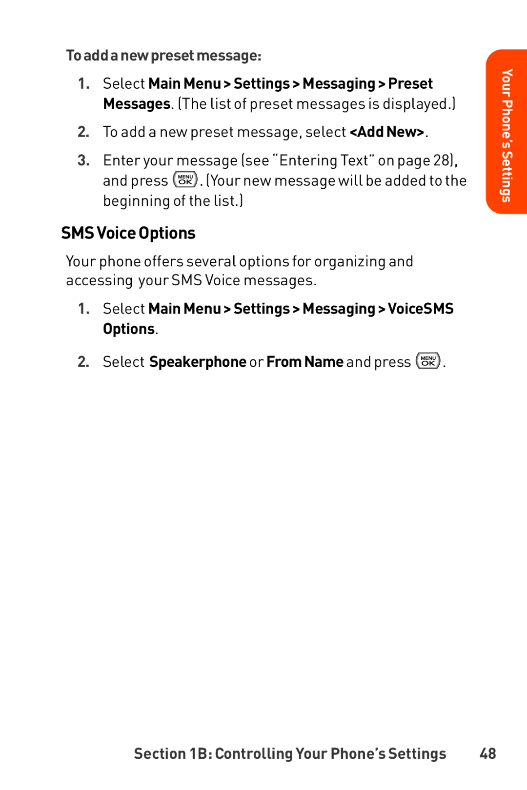 LG Electronics Phone manual SMSVoiceOptions, Toaddanewpresetmessage 