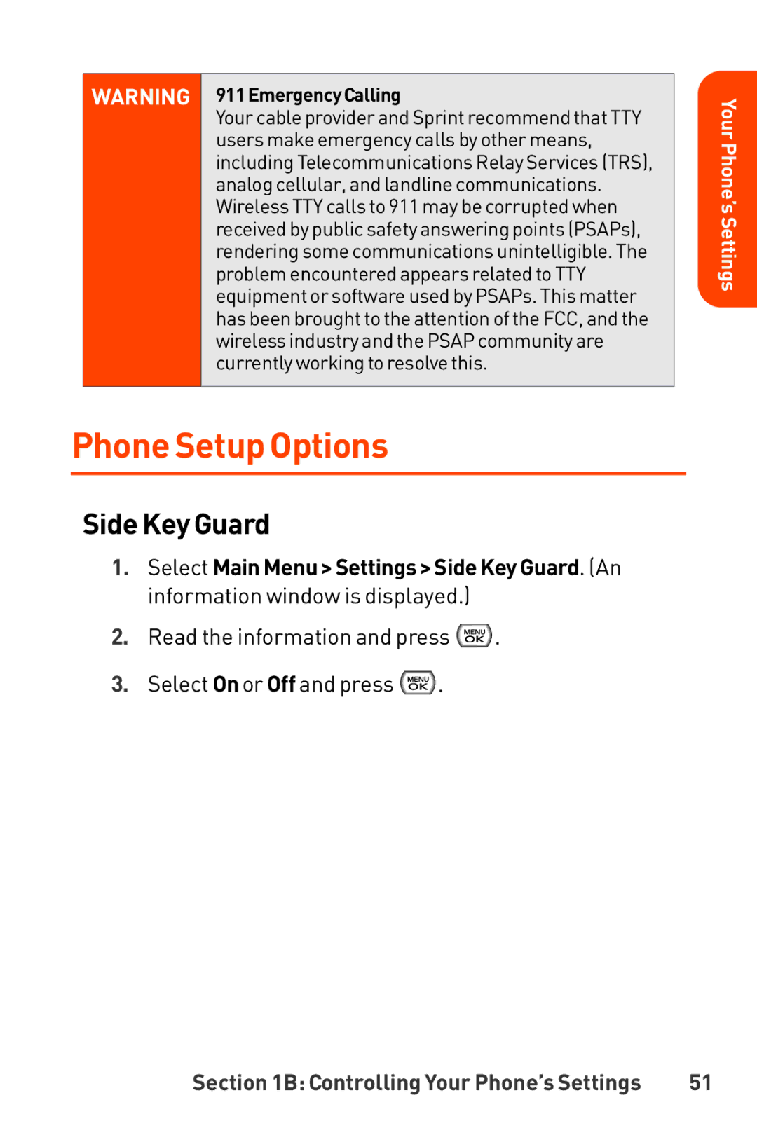 LG Electronics manual Phone Setup Options, Side Key Guard 