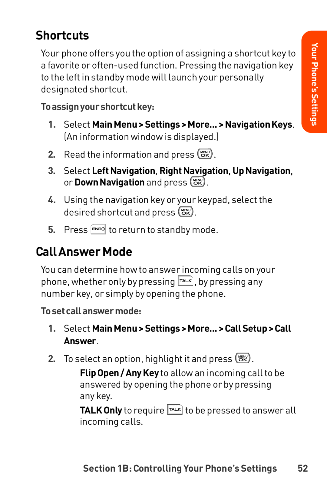 LG Electronics Phone manual Shortcuts, Call Answer Mode, Toassignyourshortcutkey, Tosetcallanswermode 