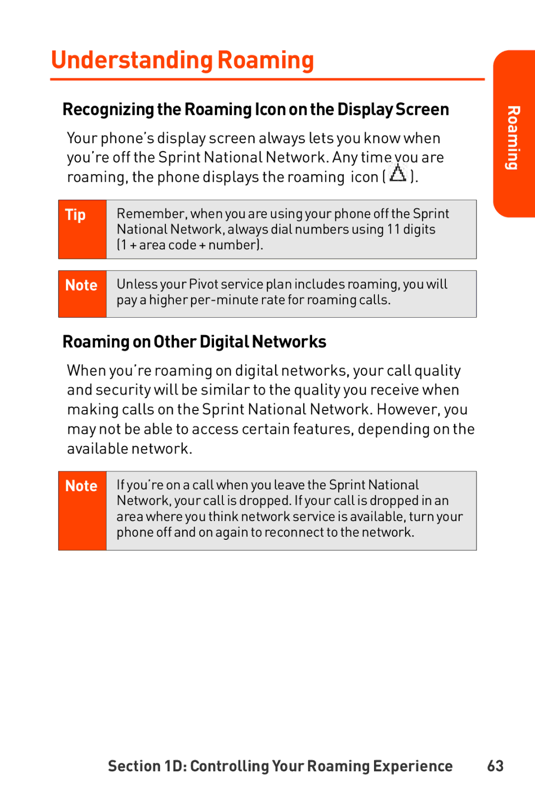 LG Electronics Phone Understanding Roaming, RecognizingtheRoamingIconontheDisplayScreen, RoamingonOtherDigitalNetworks 