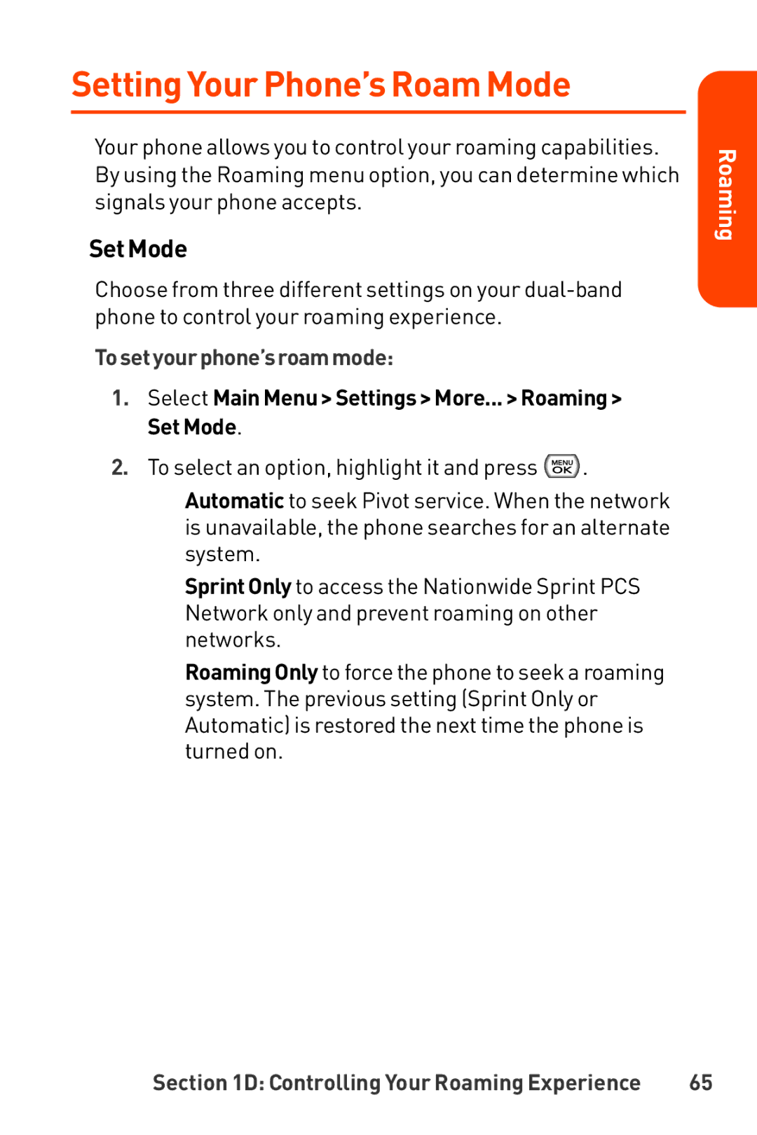 LG Electronics manual Setting Your Phone’s Roam Mode, SetMode, Tosetyourphone’sroammode 