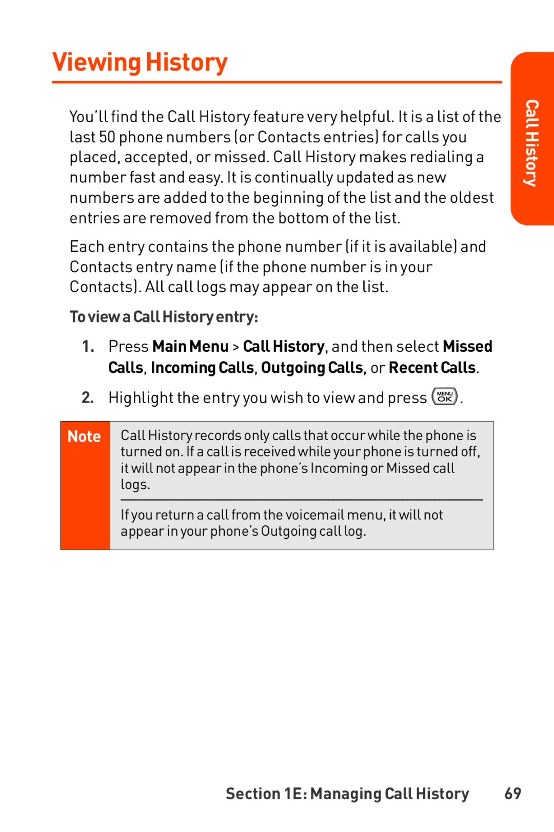 LG Electronics Phone manual ViewingHistory, ToviewaCall Historyentry 