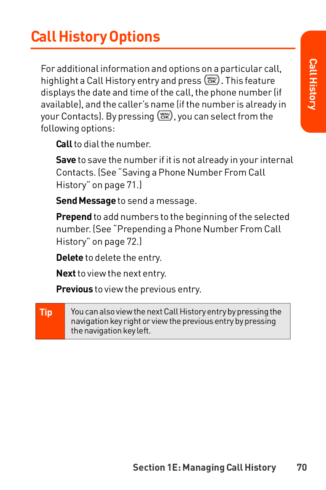 LG Electronics Phone manual Call History Options 