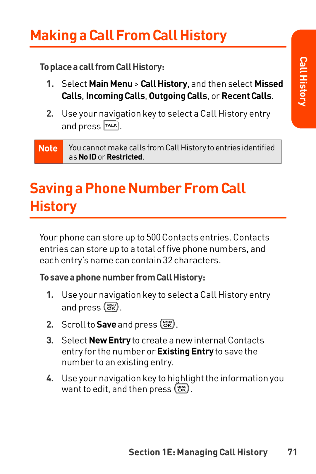 LG Electronics Making a Call From Call History, Saving a Phone NumberFrom Call History, ToplaceacallfromCallHistory 