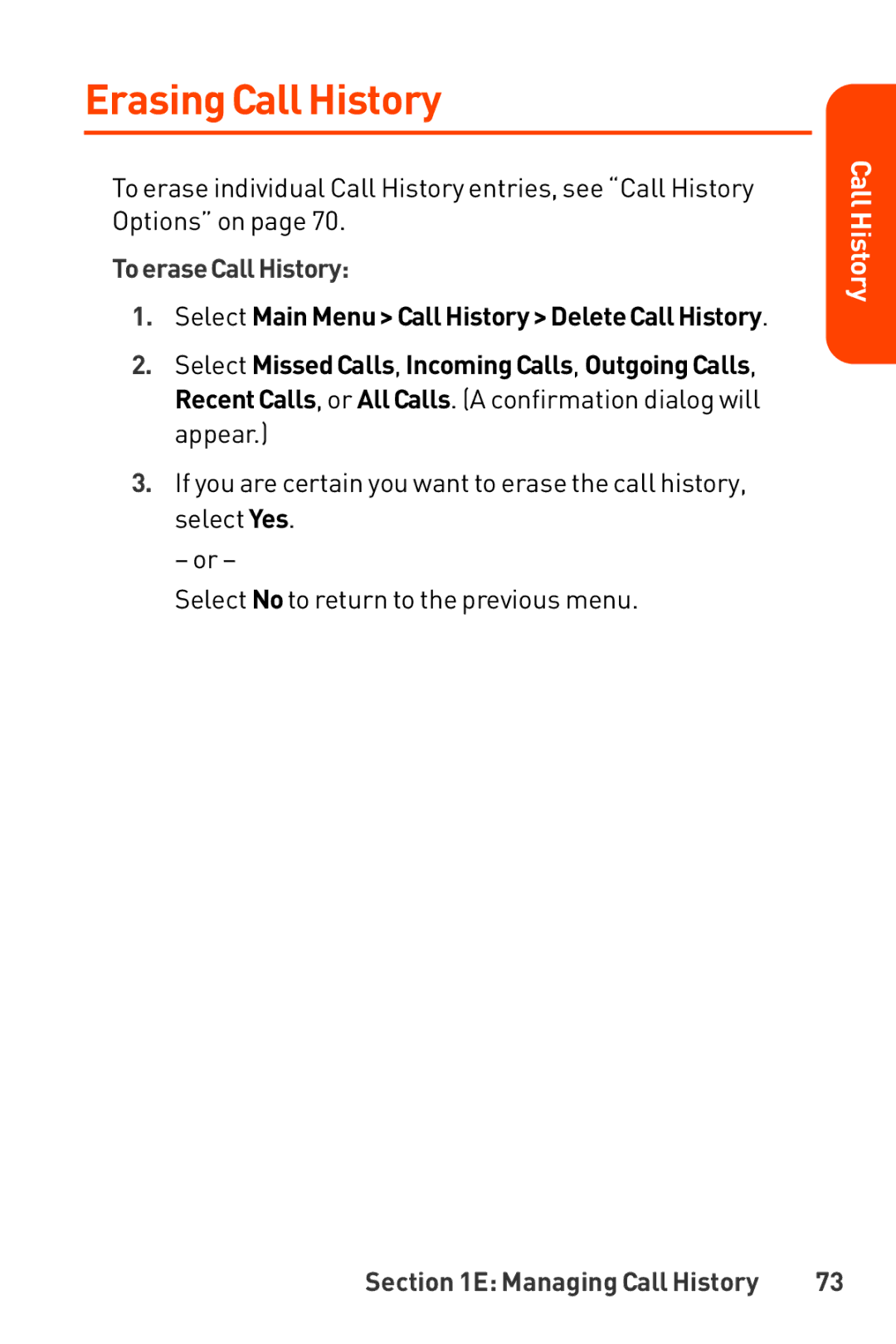 LG Electronics Phone manual ErasingCall History, ToeraseCallHistory 