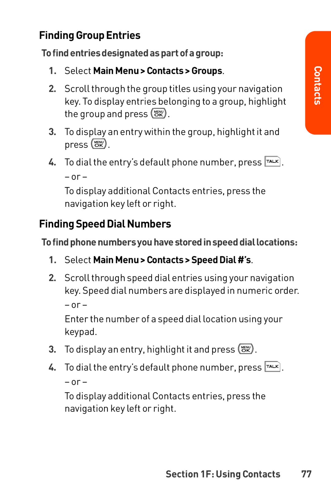 LG Electronics Phone manual FindingGroupEntries, FindingSpeedDialNumbers, To find entriesdesignatedaspartofagroup 