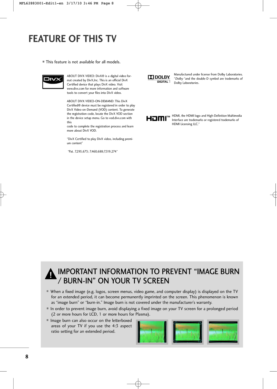 LG Electronics PJ250R manual Feature of this TV, This feature is not available for all models 