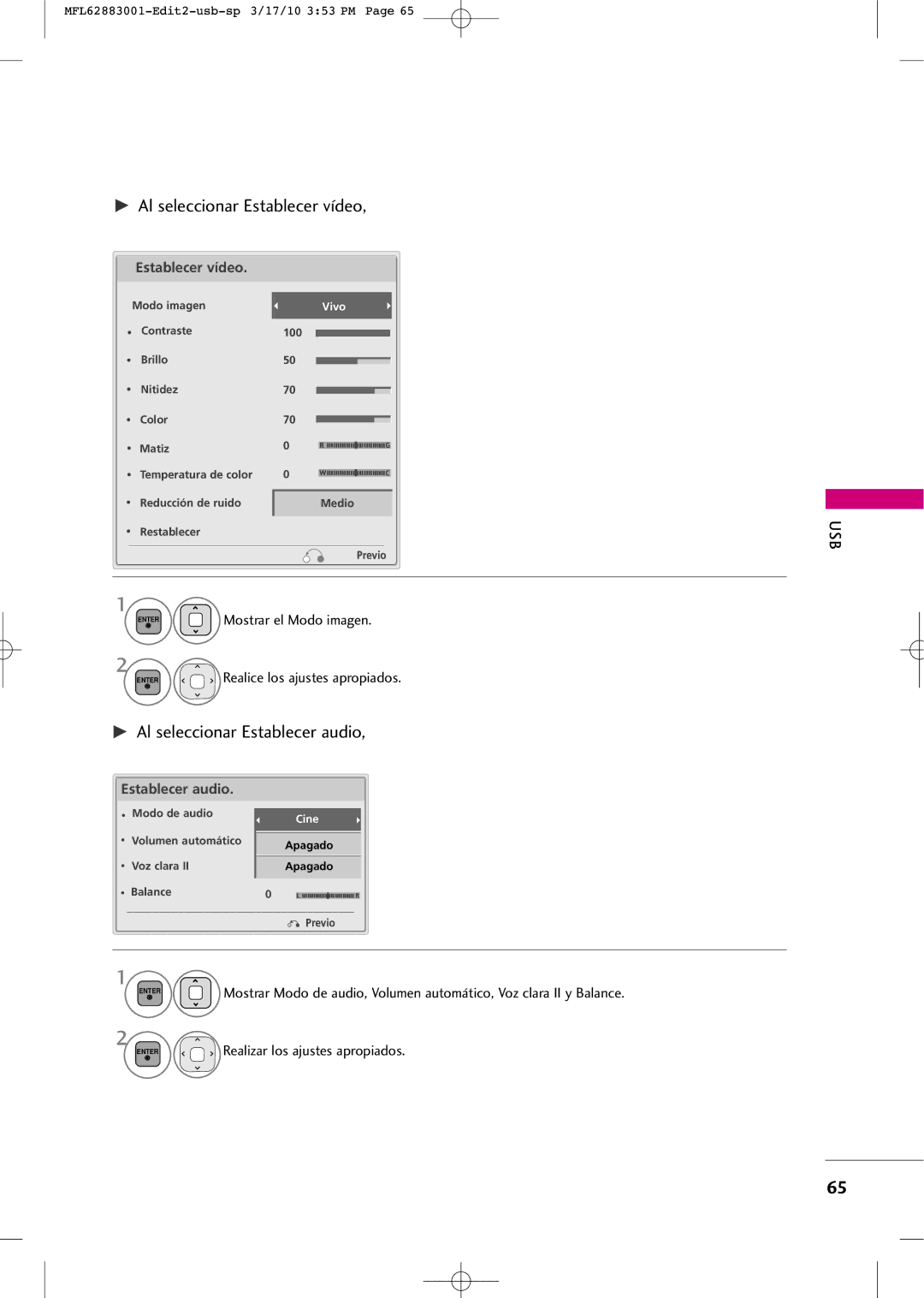 LG Electronics PJ250R manual Al seleccionar Establecer vídeo 