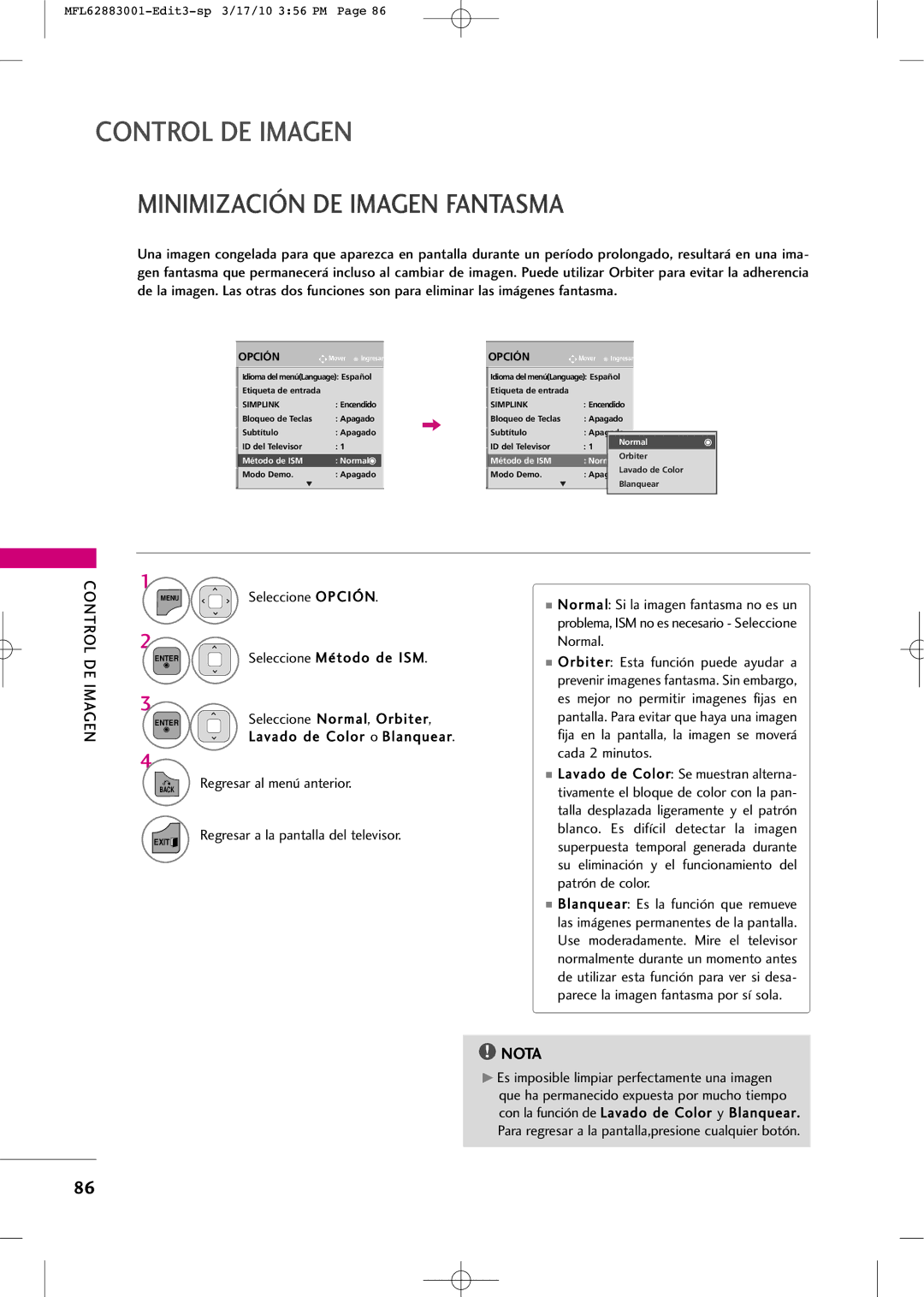 LG Electronics PJ250R manual Minimización DE Imagen Fantasma 