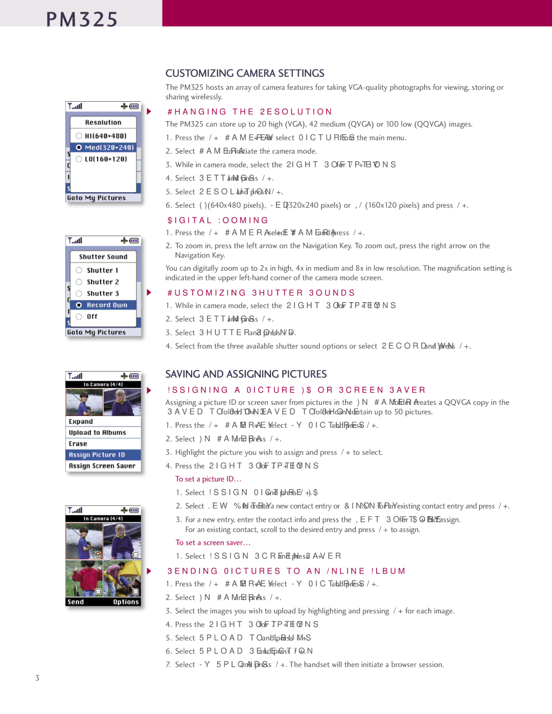 LG Electronics PM-325 manual Customizing Camera Settings, Saving and Assigning Pictures 