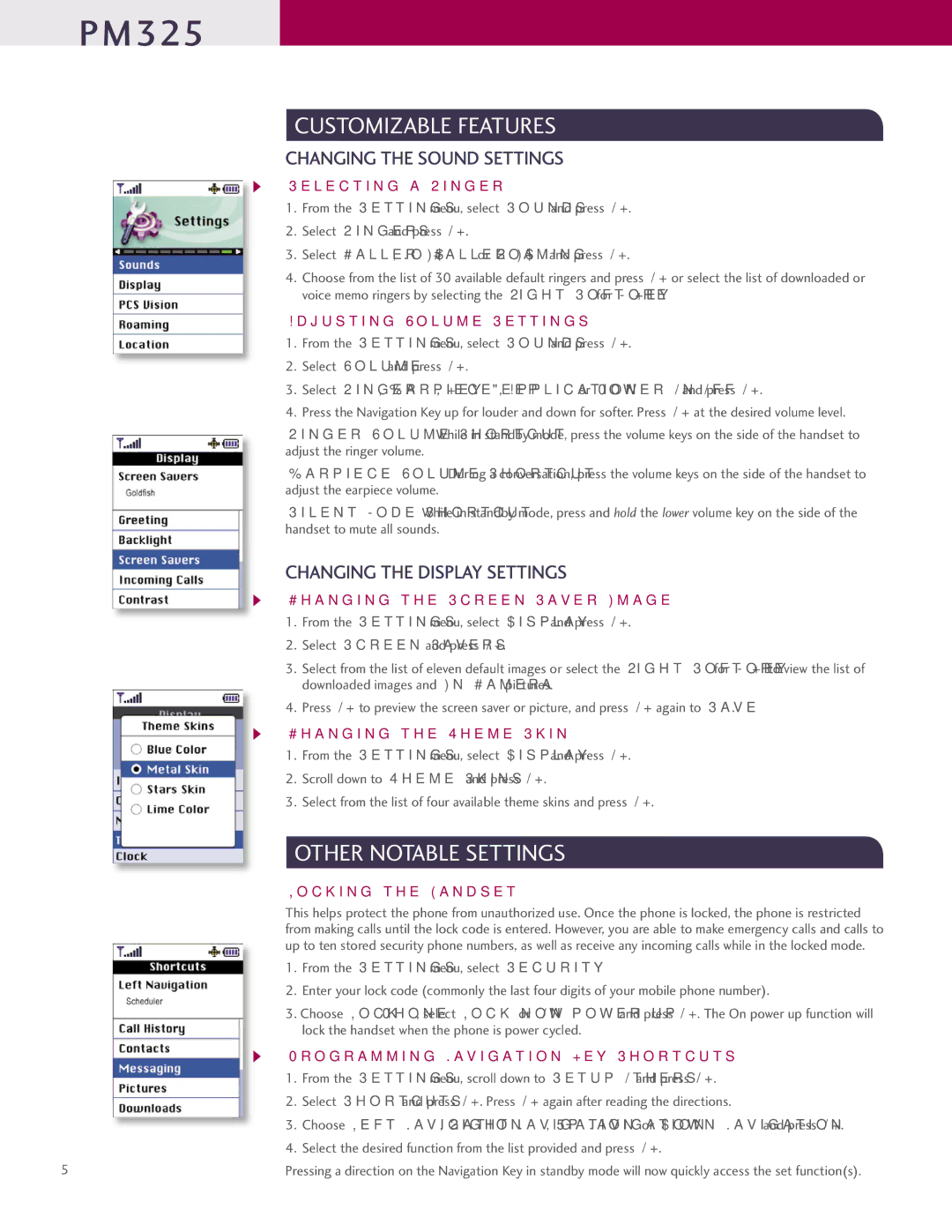 LG Electronics PM-325 manual Customizable Features, Other Notable Settings, Changing the Sound Settings 