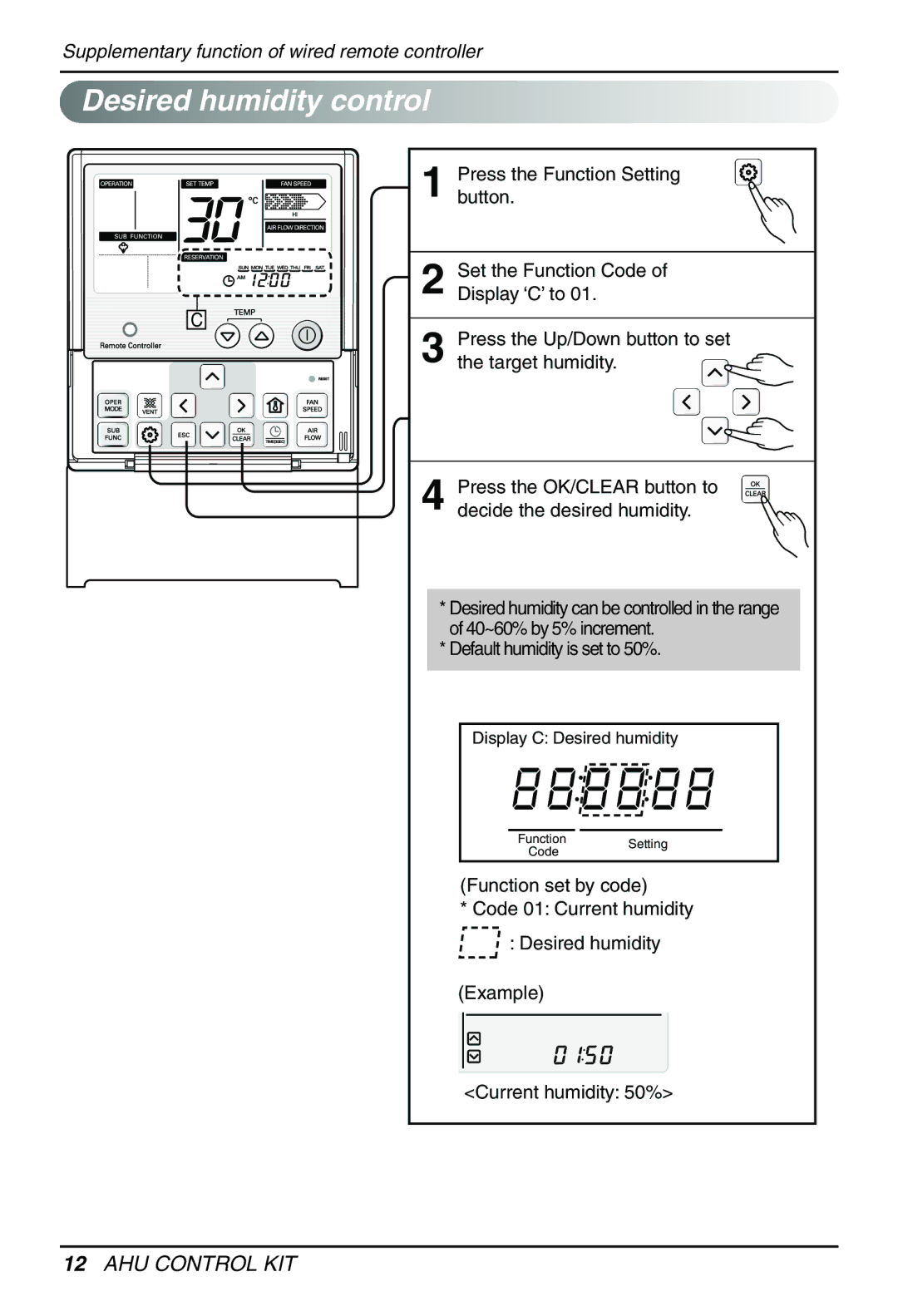 LG Electronics PRCKD20E, PRCKD40E owner manual Desired humidity control 