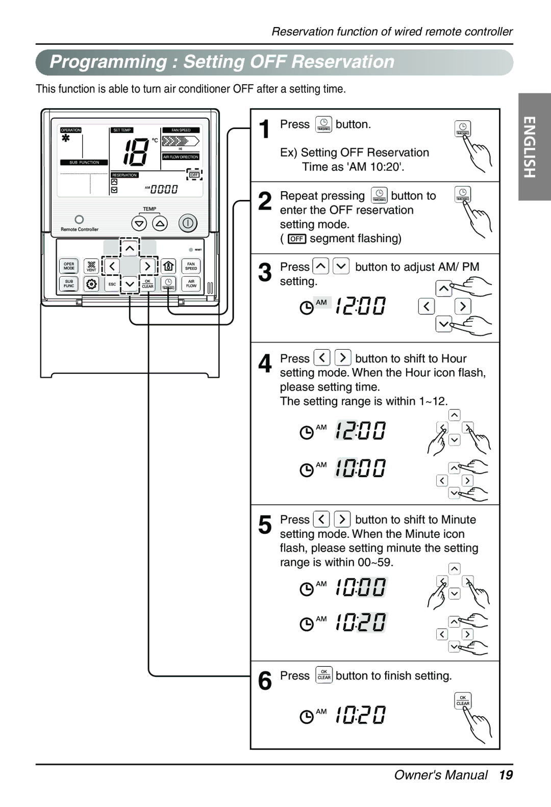 LG Electronics PRCKD40E, PRCKD20E owner manual Programming Setting OFF Reservation 