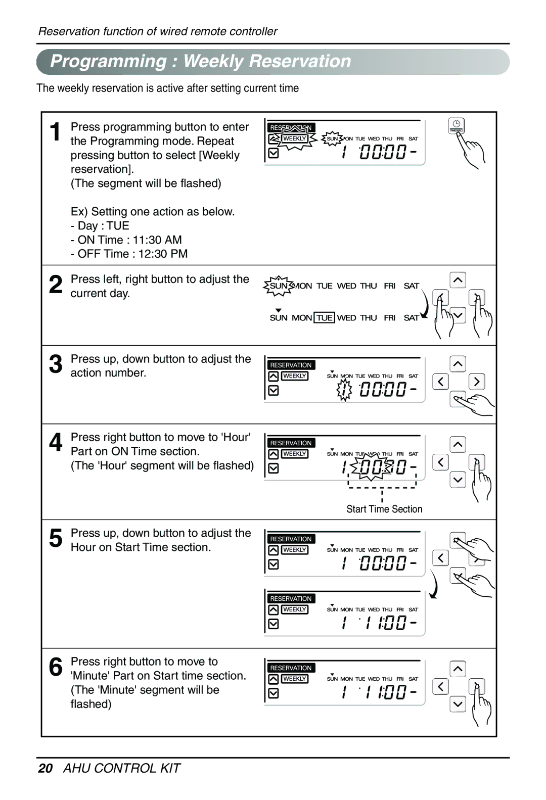 LG Electronics PRCKD20E, PRCKD40E owner manual Programming Weekly Reservation 