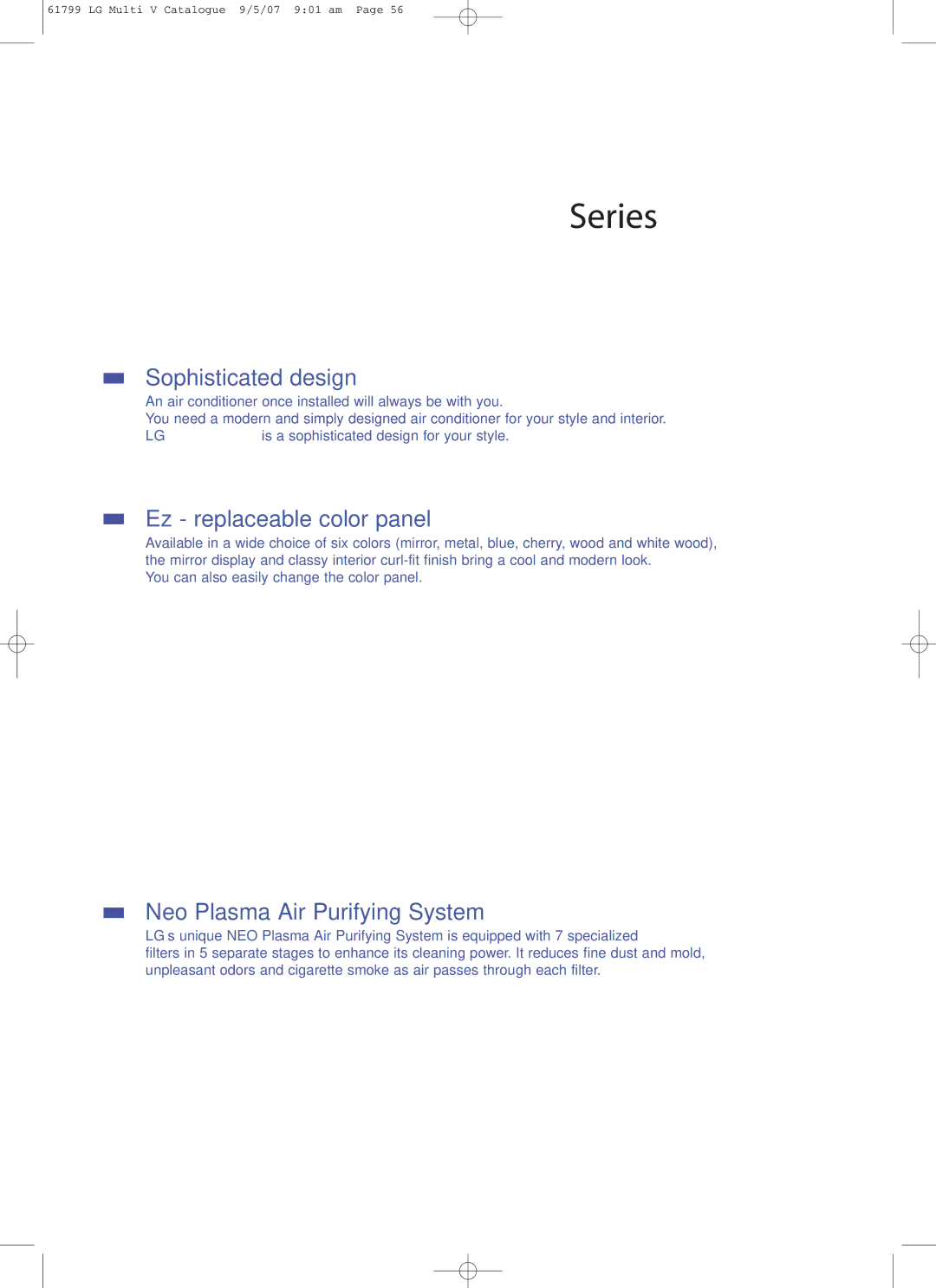 LG Electronics PRHR040 manual Sophisticated design, Ez replaceable color panel, Neo Plasma Air Purifying System 