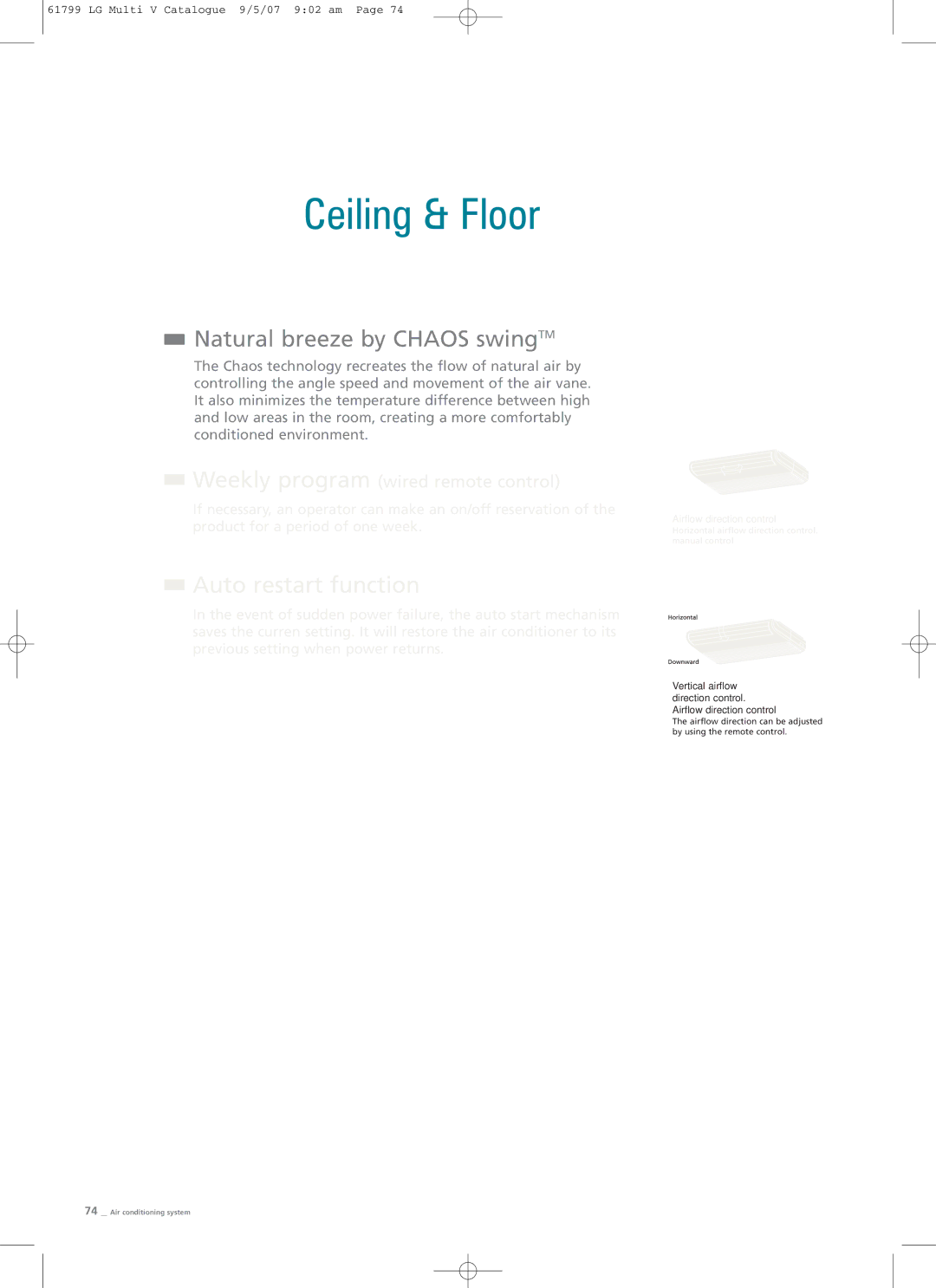 LG Electronics PRHR040 manual Ceiling & Floor, Weekly program wired remote control 